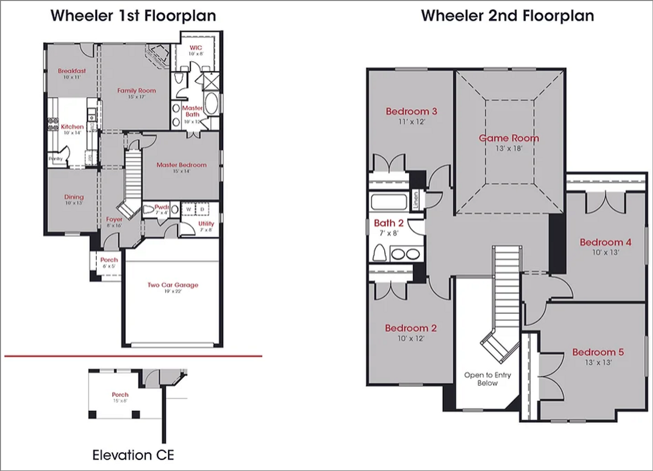 2D floor plan layout for the Wheeler by Kendall Homes in Deer Pines, Conroe, TX (Image 2). 2D floor plan layout for the Wheeler by Kendall Homes in Deer Pines, Conroe, TX (Image 2).