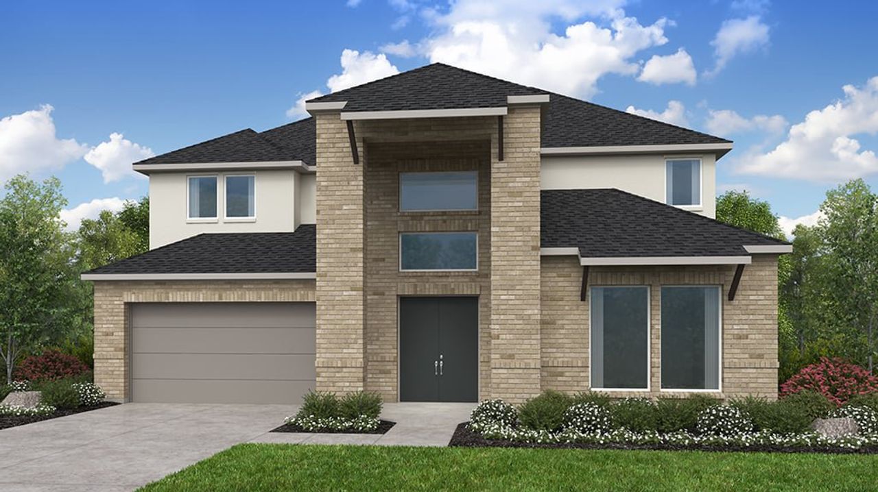 Representative exterior photo of a completed home built from the Tanner by Taylor Morrison in Blue Creek Trails, Richmond, TX (Image 2). Representative exterior photo of a completed home built from the Tanner by Taylor Morrison in Blue Creek Trails, Richmond, TX (Image 2).