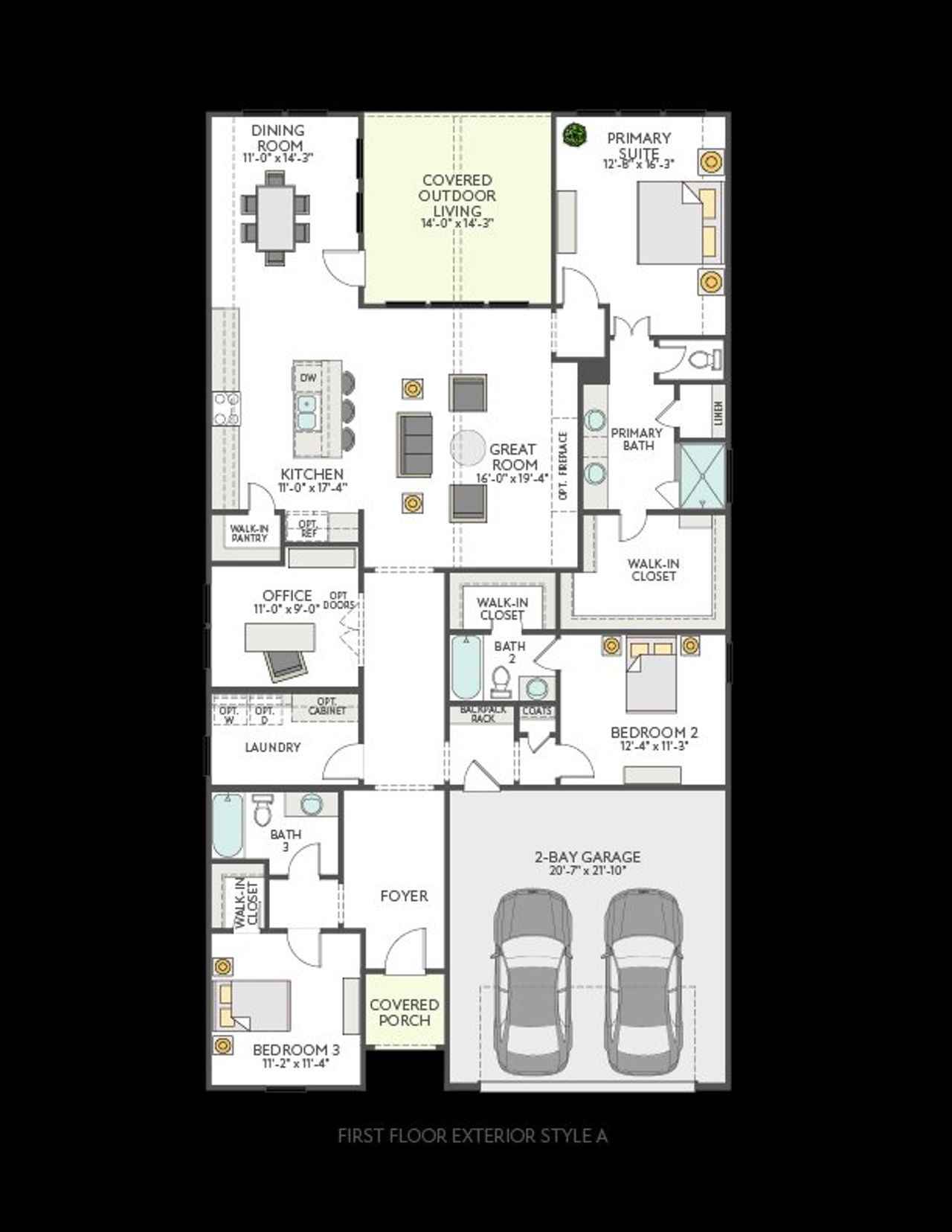 2D floor plan layout of this home in Park Collection at Heritage, Dripping Springs, TX (Image 2).