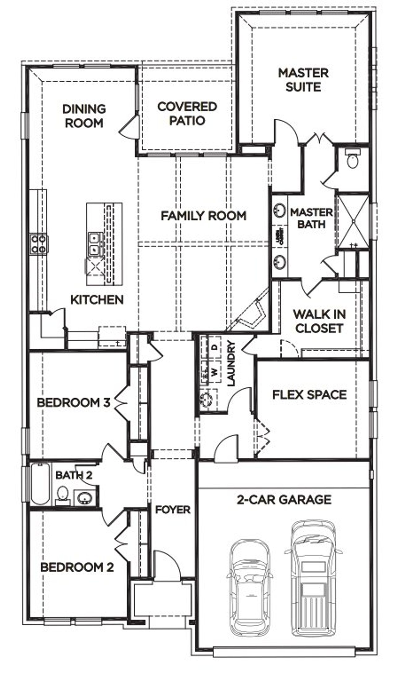 2D floor plan layout for the The Austin by McKinley Homes in River Ranch Meadows, Dayton, TX (Image 2).