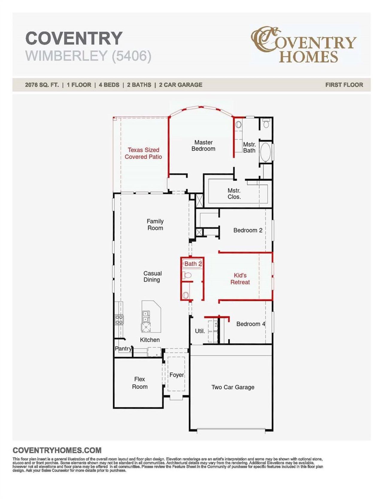 2D floor plan layout of this home in Escondido 50', Magnolia, TX (Image 2).