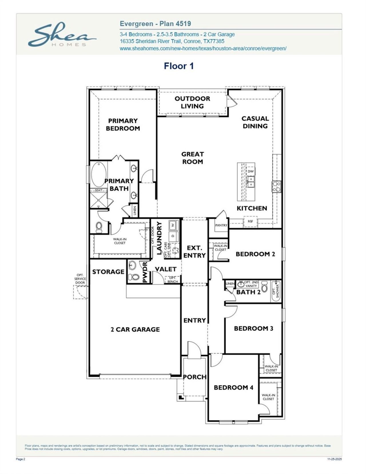 2D floor plan layout of this home in , Conroe, TX (Image 2).