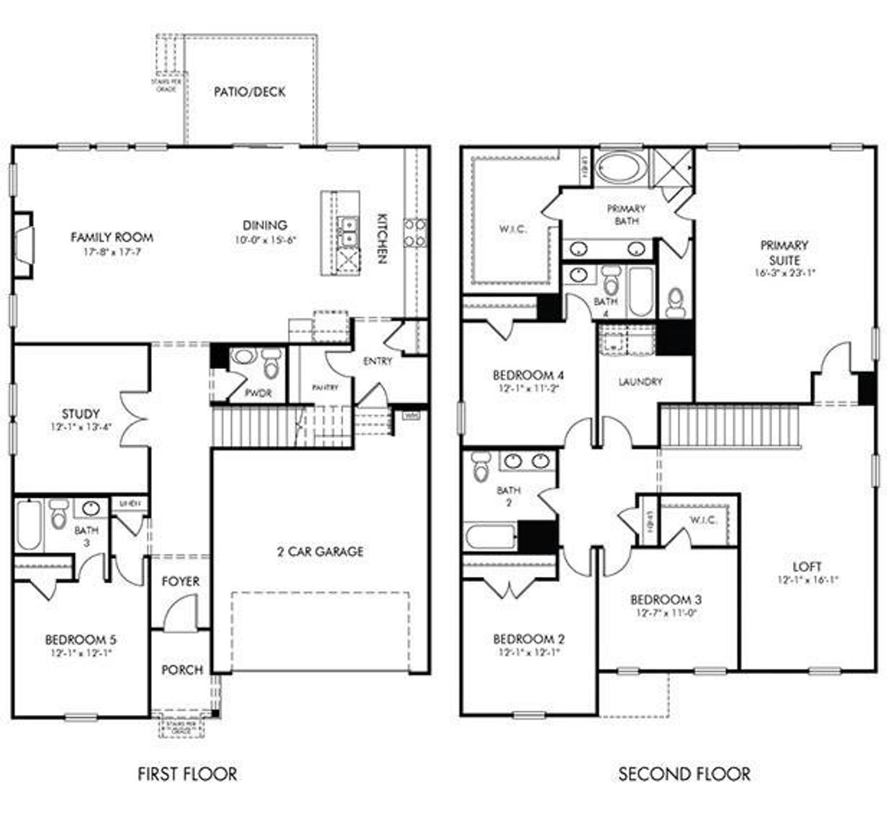 2D floor plan layout of this home in Creekside at Oxford Park, Fairburn, GA (Image 2).