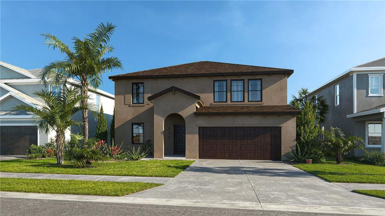 Front exterior of a new home in Avalon West, Spring Hill, FL, highlighting curb appeal (Image 2).
