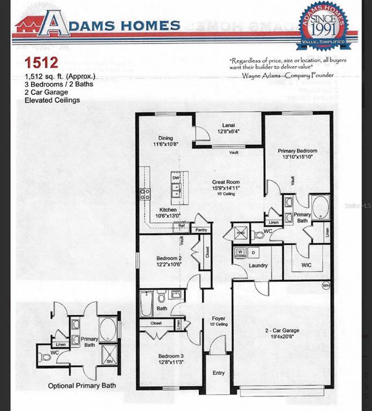 2D floor plan layout of this home in Watercress Cove, North Port, FL (Image 2).