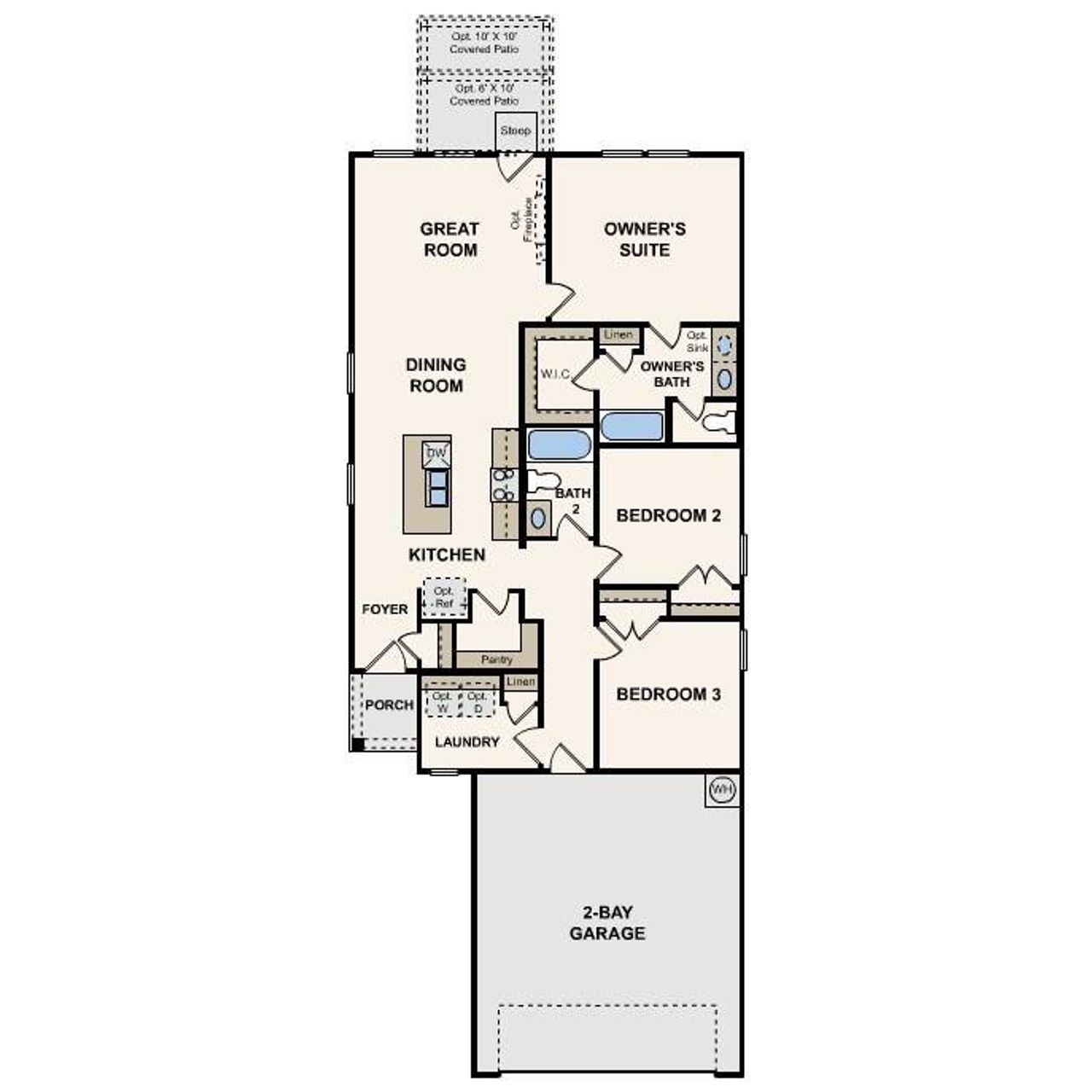 2D floor plan layout of this home in Pinnacle at Cottonwood Creek, San Marcos, TX (Image 2).
