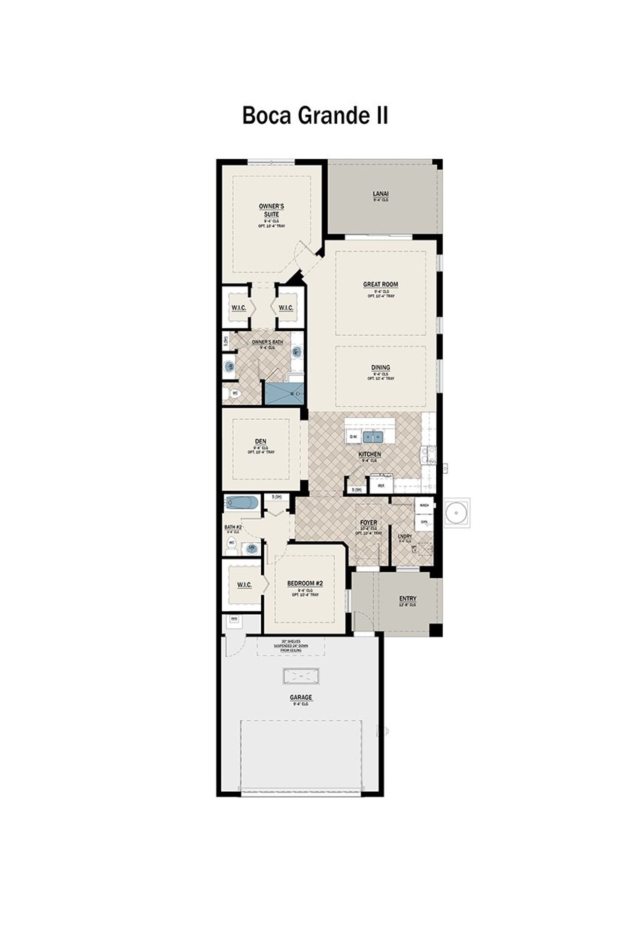 2D floor plan layout for the Boca Grande 2 by Medallion Home in The Laurels, Parrish, FL (Image 2).