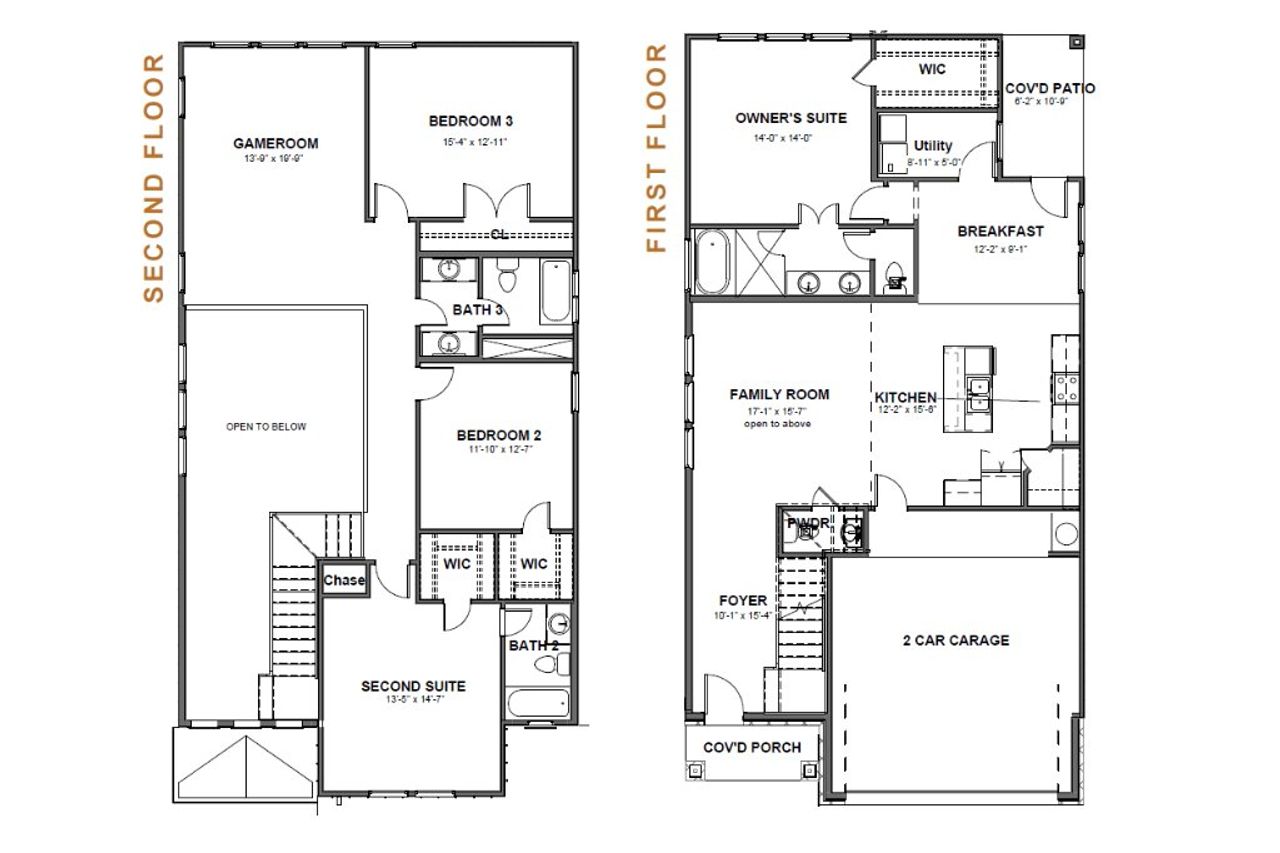 2D floor plan layout for the Iris 2400 S by Saratoga Homes in Morningstar, Georgetown, TX (Image 2).