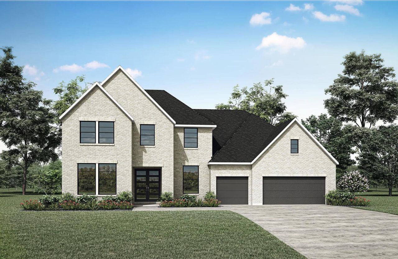 A striking modern facade with light brick and dark-framed windows offers a welcoming aesthetic.