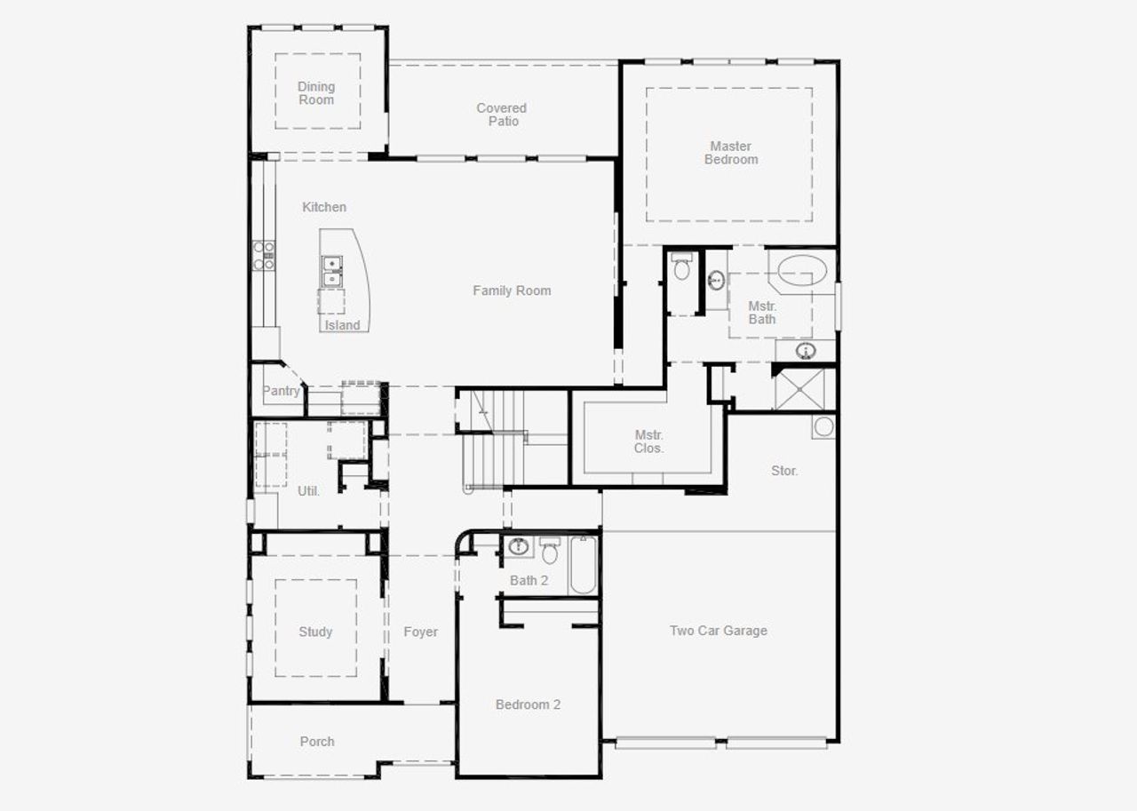 2D floor plan layout of this home in South Pointe 65', Mansfield, TX (Image 2).