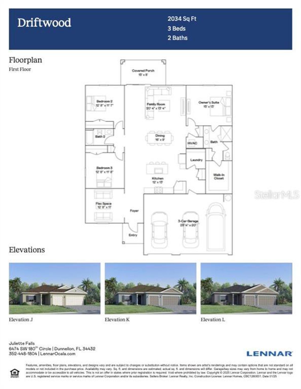 2D floor plan layout of this home in Juliette Falls, Dunnellon, FL (Image 2).