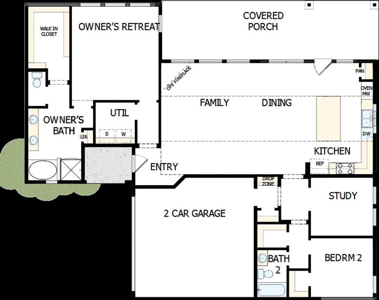 2D floor plan layout of this home in Elements at Viridian - Garden Series, Arlington, TX (Image 2). 2D floor plan layout of this home in Elements at Viridian - Garden Series, Arlington, TX (Image 2).