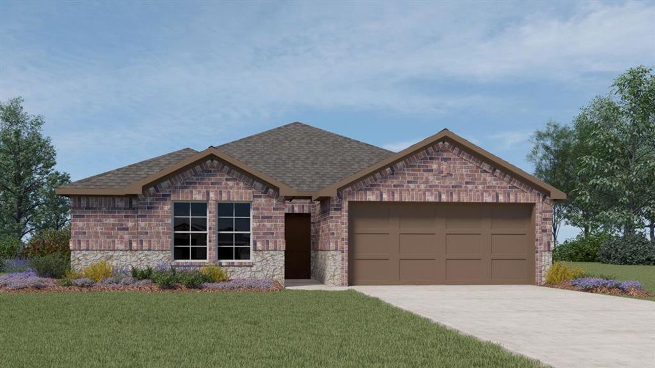 Front exterior of a new home in Saddlebrook, Waxahachie, TX, highlighting curb appeal (Image 2).