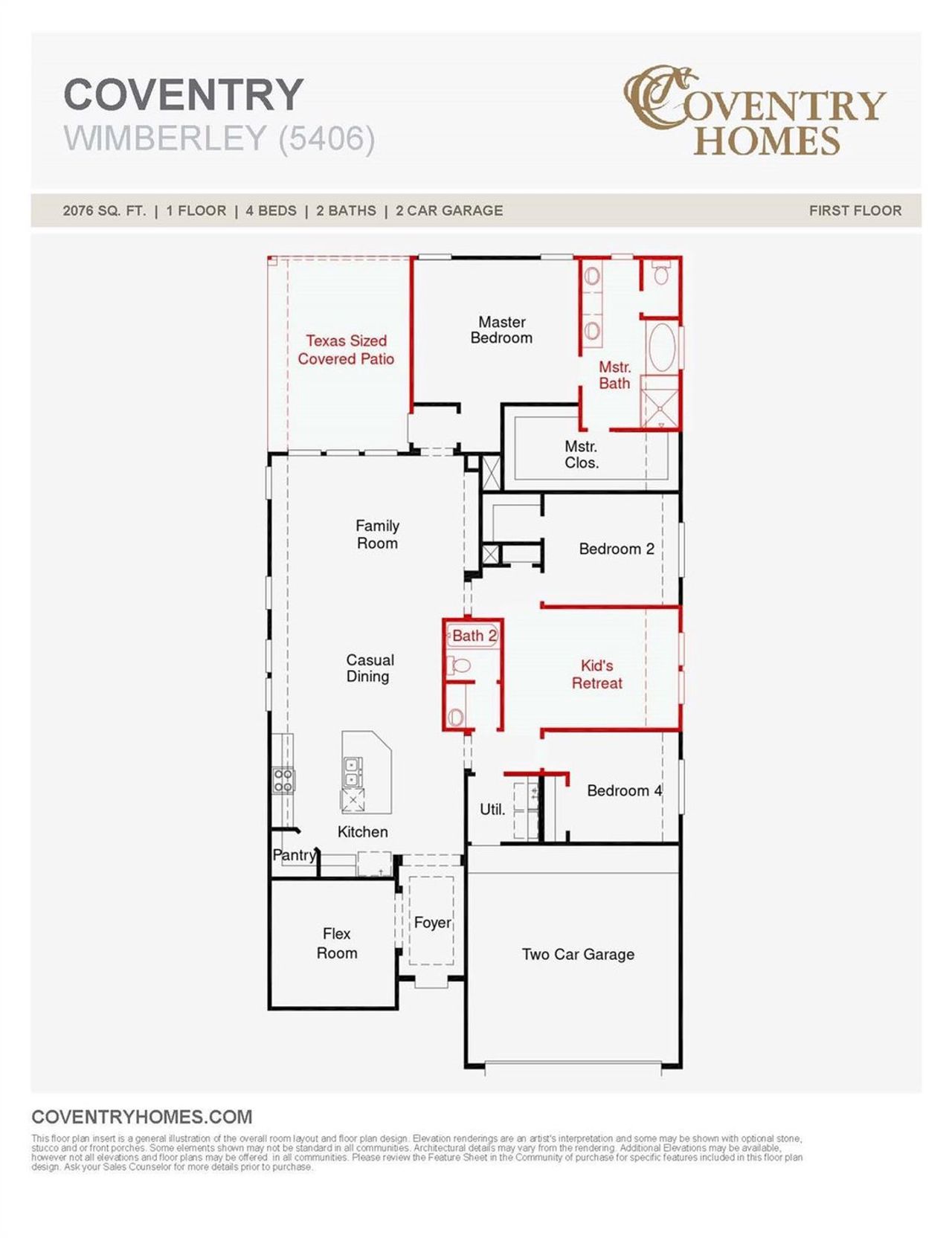 2D floor plan layout of this home in Escondido 50', Magnolia, TX (Image 2).