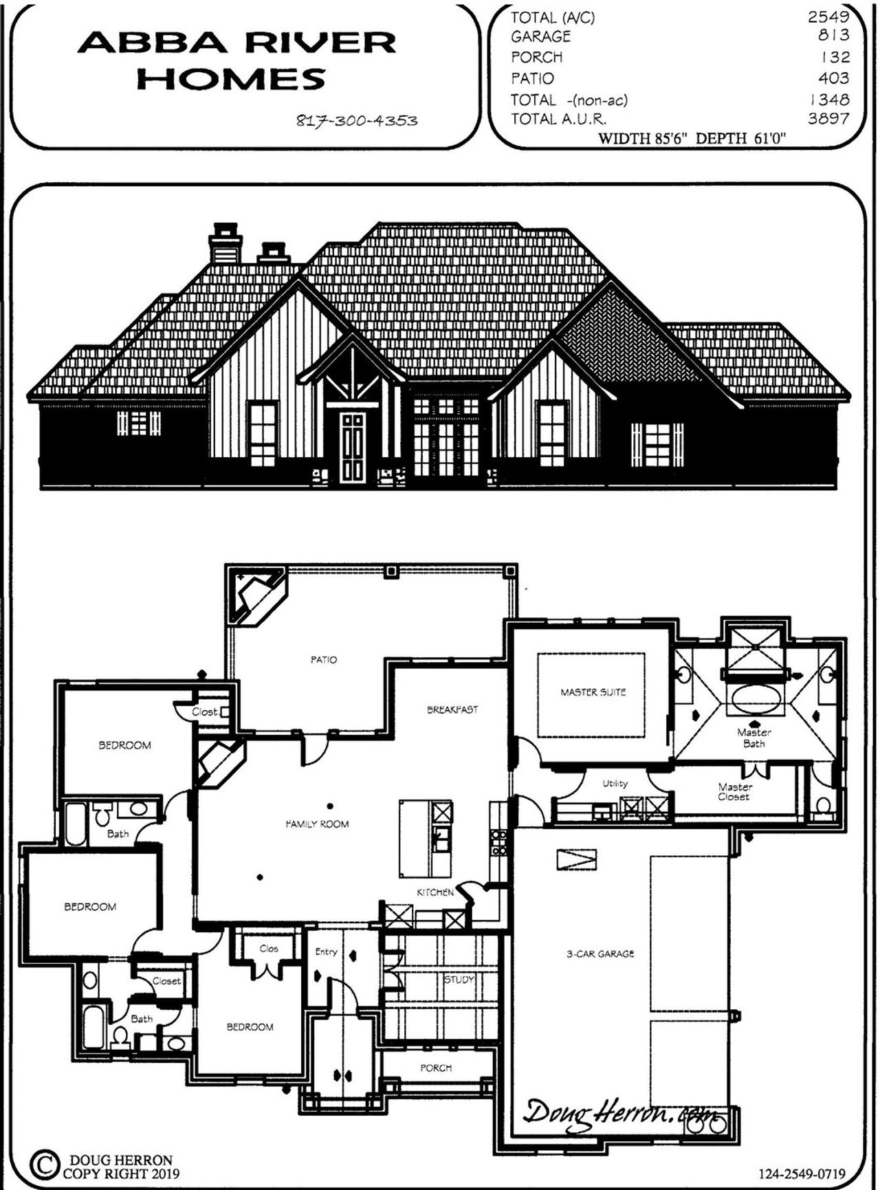 2D floor plan layout for the 124-2549-0719 by Abba River Homes in Stanford Estates, Springtown, TX (Image 2). 2D floor plan layout for the 124-2549-0719 by Abba River Homes in Stanford Estates, Springtown, TX (Image 2).