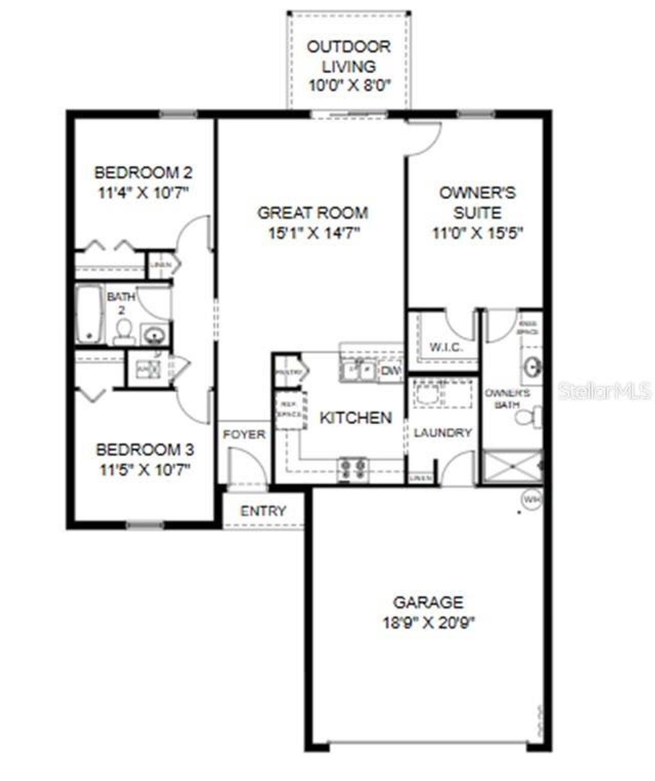 2D floor plan layout of this home in Tillman Oaks, Wildwood, FL (Image 2).
