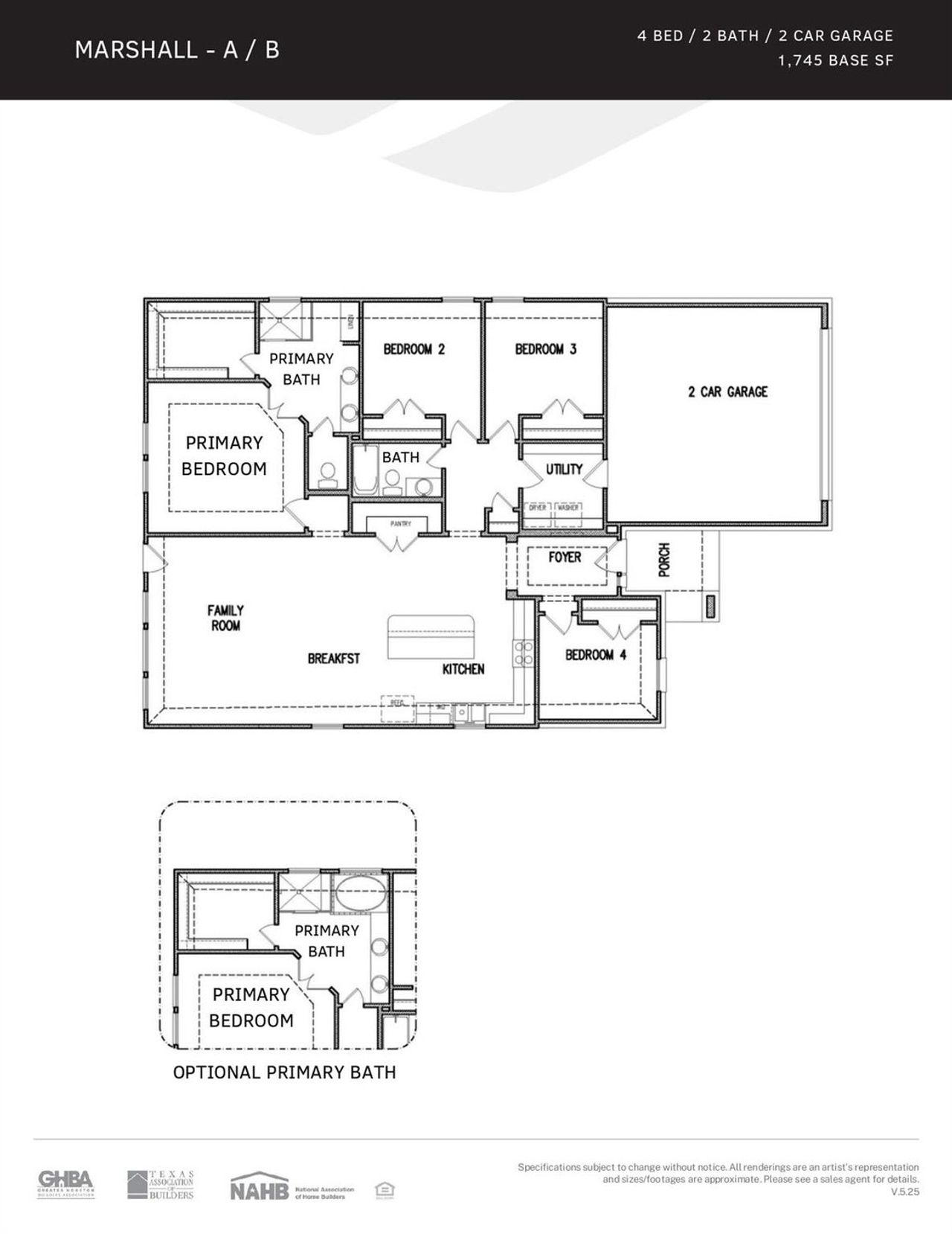 2D floor plan layout of this home in King Oaks Village, Baytown, TX (Image 2).