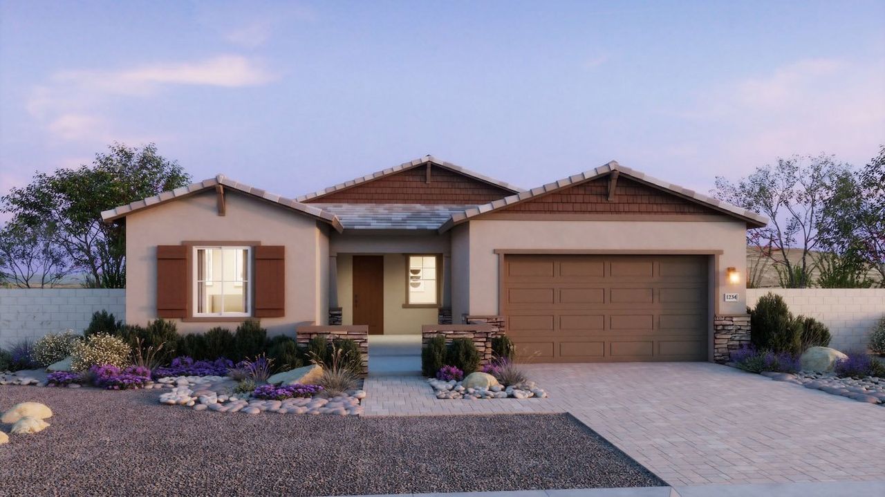 Representative exterior photo of a completed home built from the Plan 4501 by New Home Co. in The Estates at North Creek, Queen Creek, AZ (Image 2).