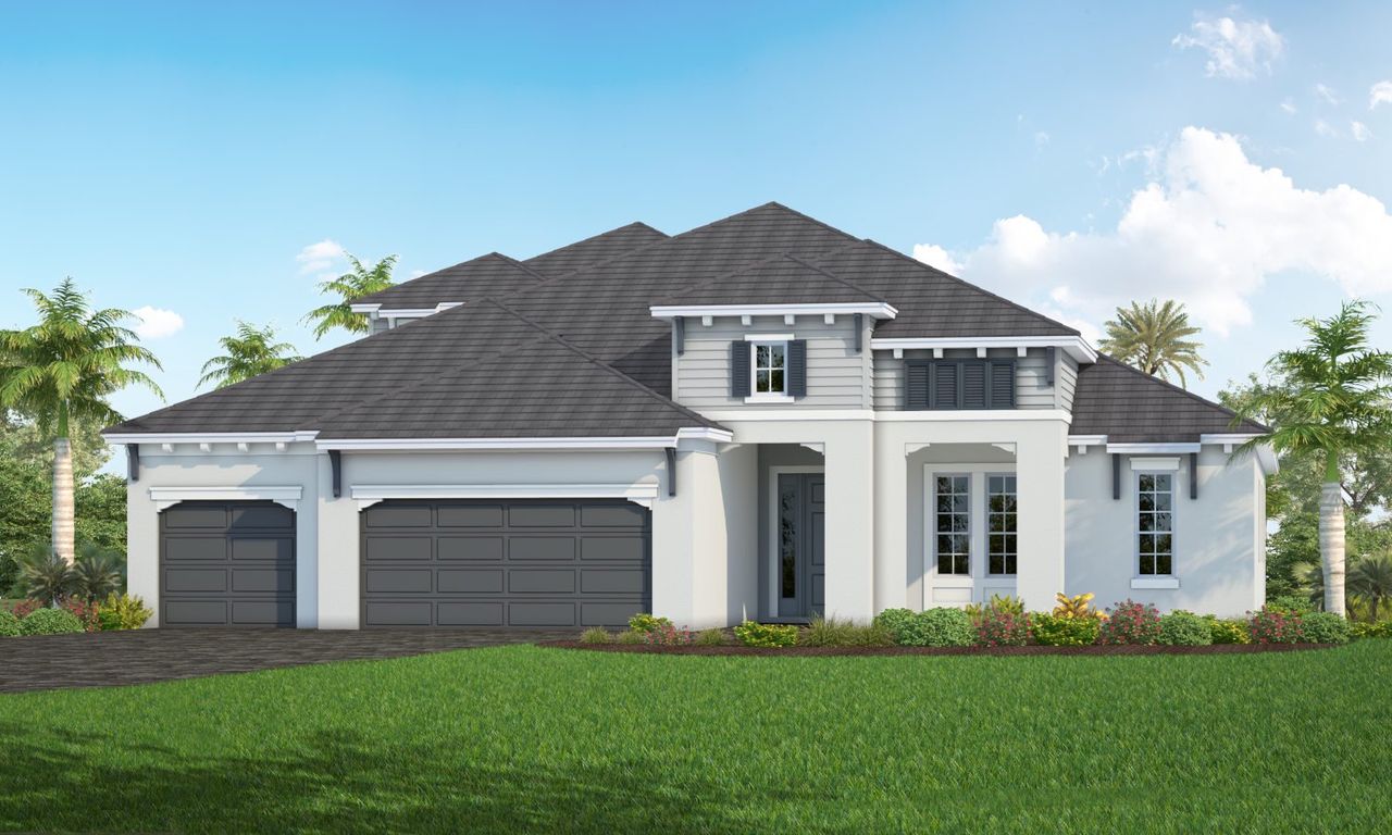 Front exterior of a new home in Windward, Sarasota, FL, highlighting curb appeal (Image 2). Front exterior of a new home in Windward, Sarasota, FL, highlighting curb appeal (Image 2).
