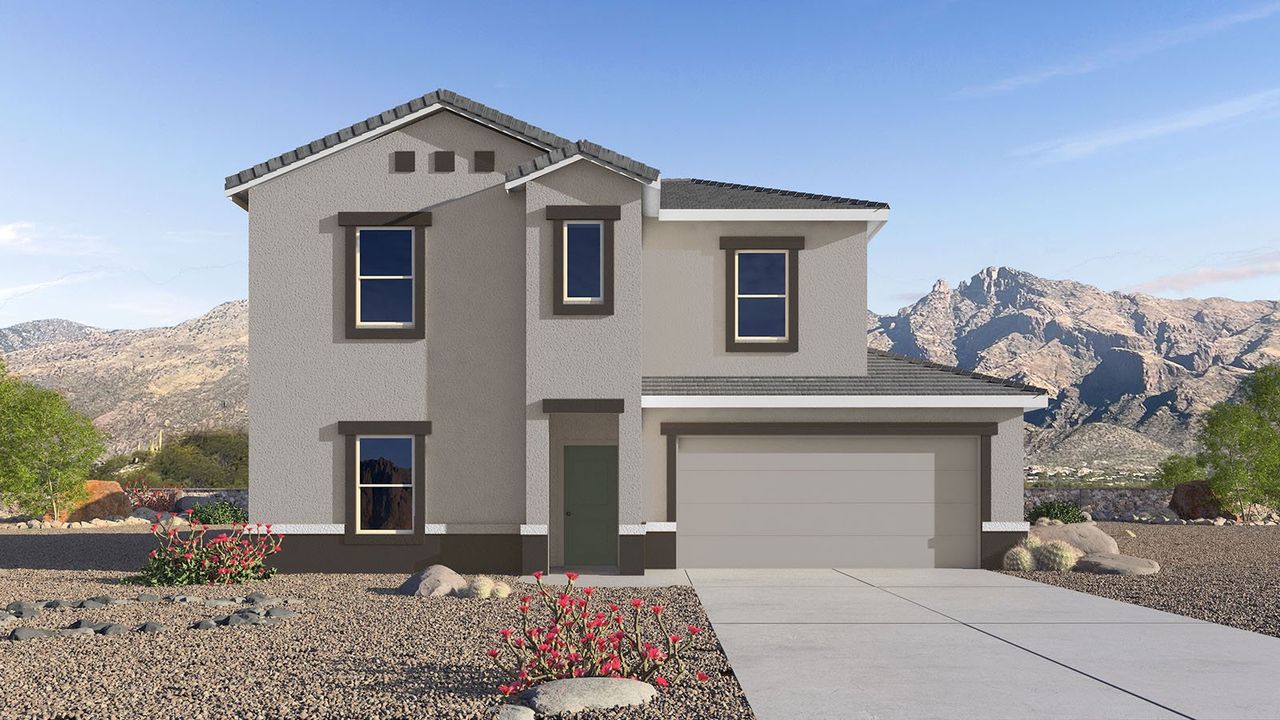 Representative exterior photo of a completed home built from the Rosemont - Plan H40R by D.R. Horton in Saguaro Bloom, Marana, AZ (Image 2).