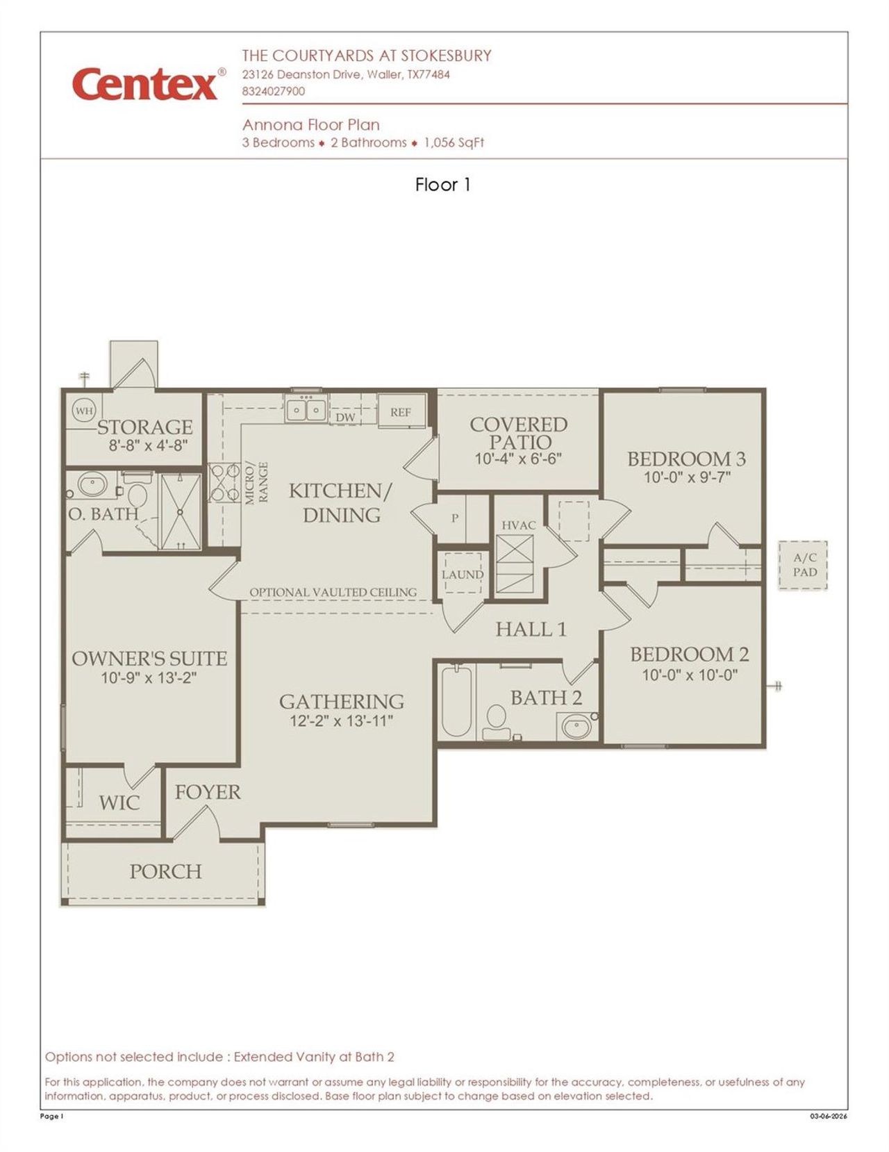 2D floor plan layout of this home in The Courtyards at Stokesbury, Waller, TX (Image 2).