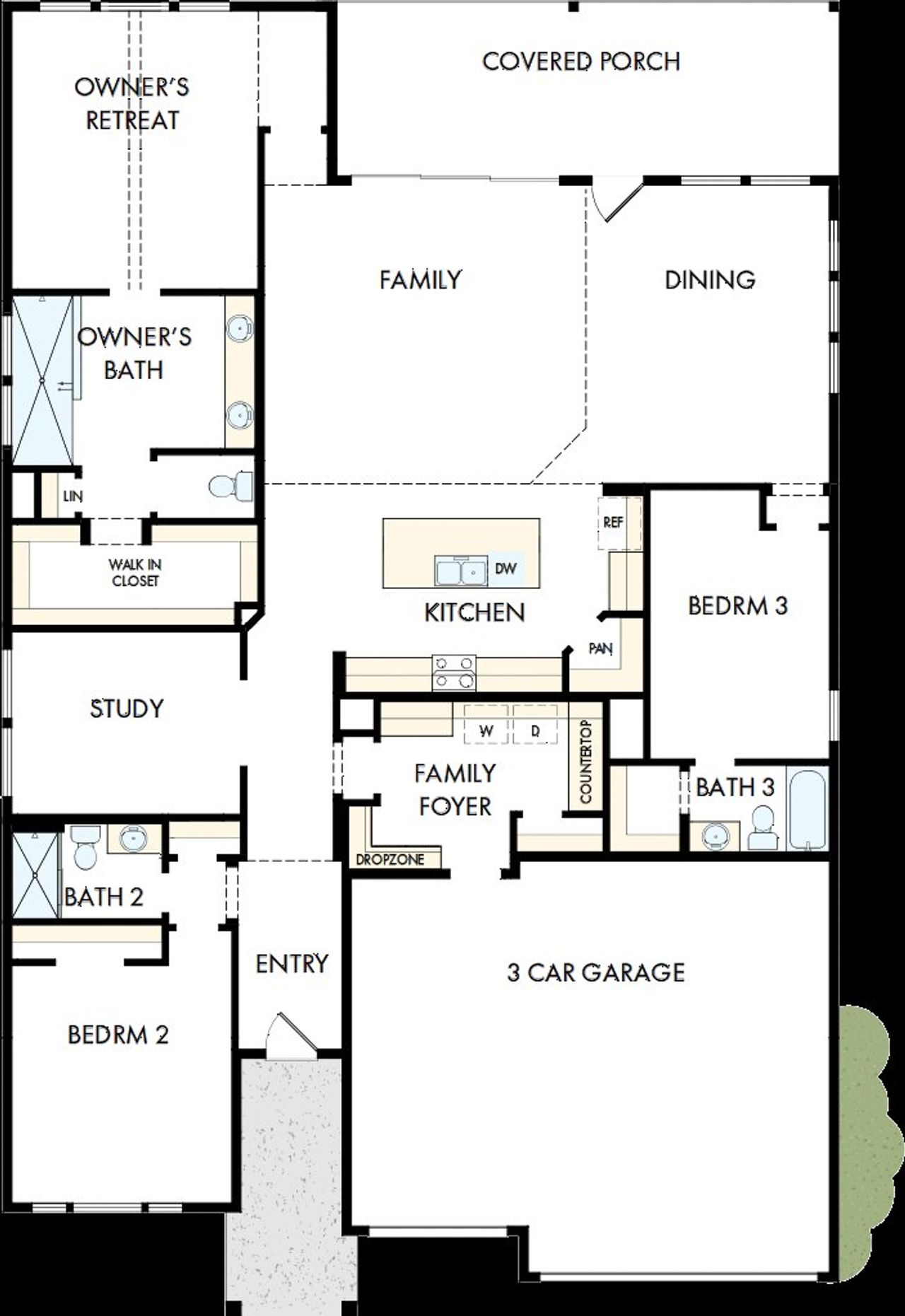 2D floor plan layout of this home in Kissing Tree – Summit Series, San Marcos, TX (Image 2).