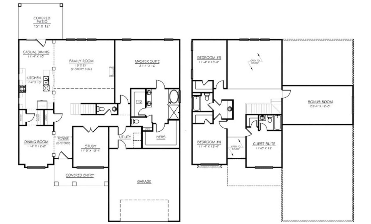 2D floor plan layout for the Carrington by D.R. Horton in Pinebrook, Woodruff, SC (Image 2).