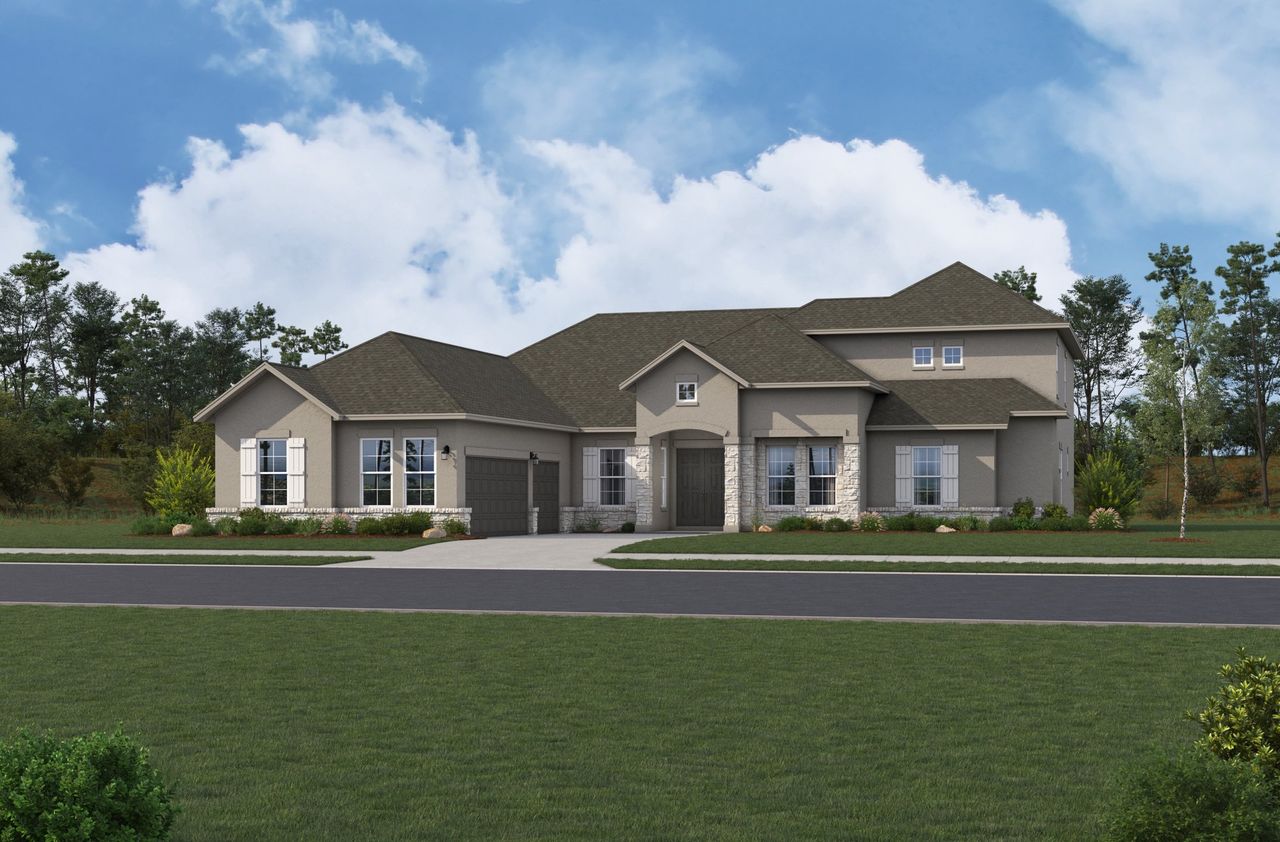 Representative exterior photo of a completed home built from the Fredericksburg by Beazer Homes in Harvest Hills, Marion, TX (Image 2).