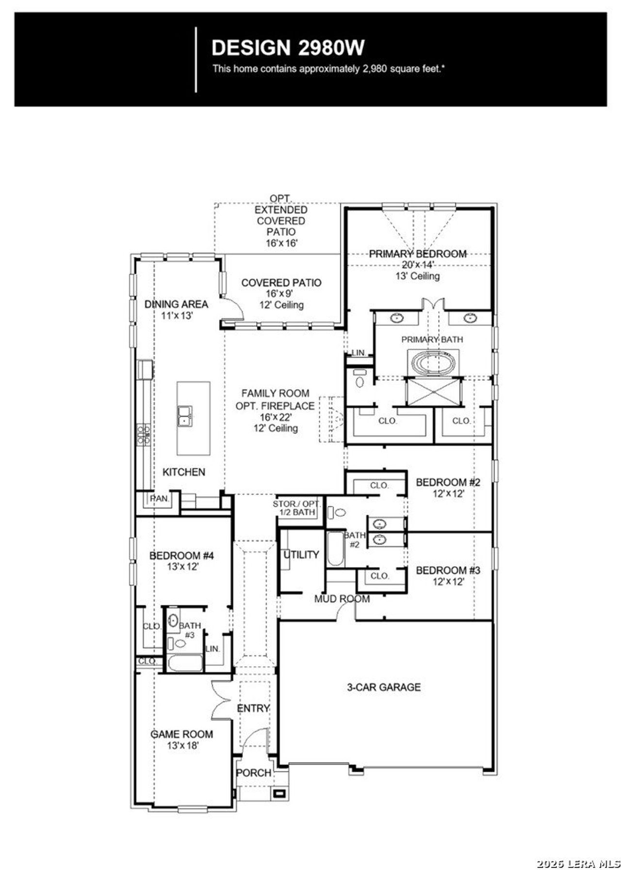 2D floor plan layout of this home in Kallison Ranch, San Antonio, TX (Image 2).