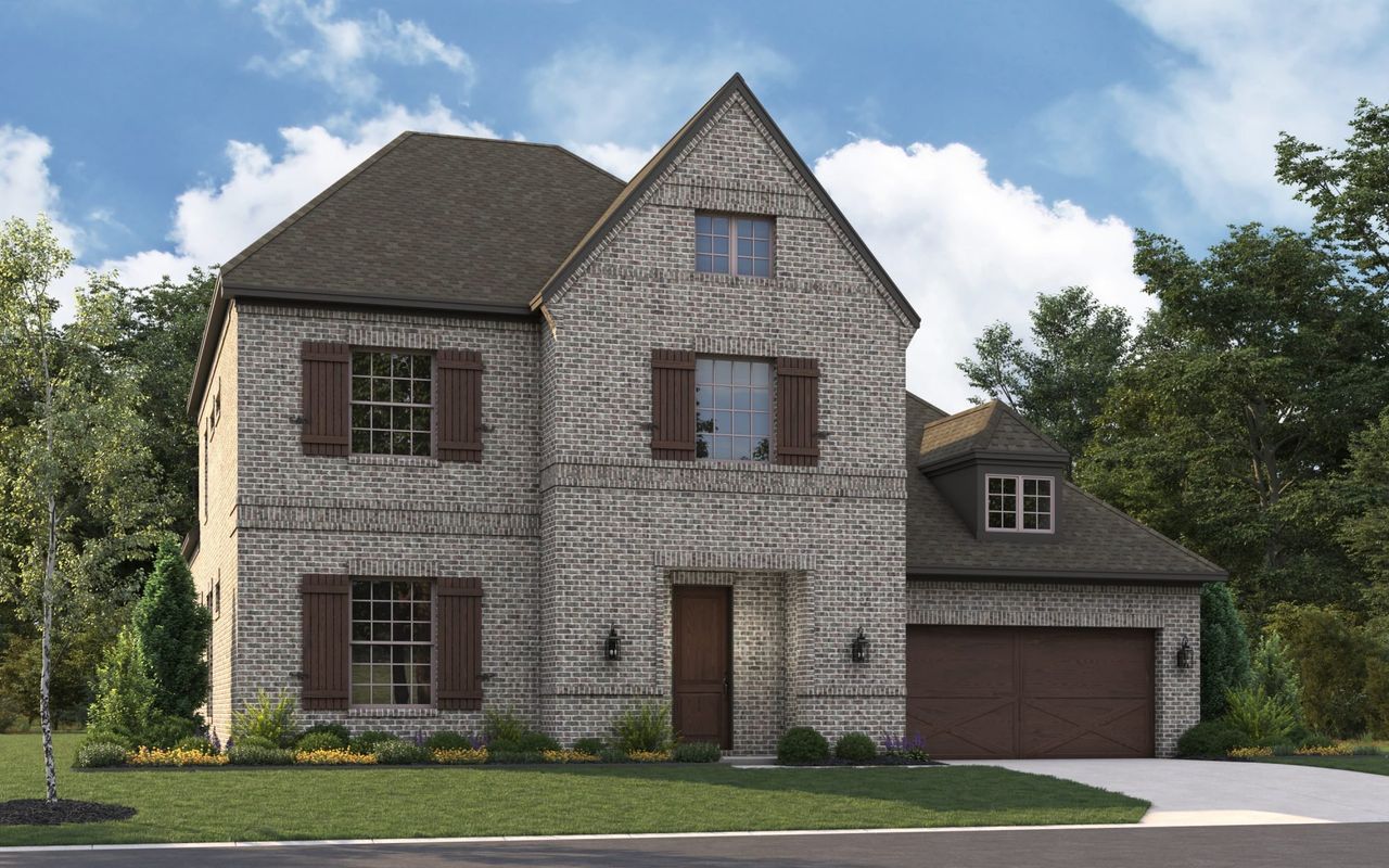 Representative exterior photo of a completed home built from the 5062 by Tradition Homes in Lakewood at Brookhollow – 60′ Lots, Prosper, TX (Image 2).
