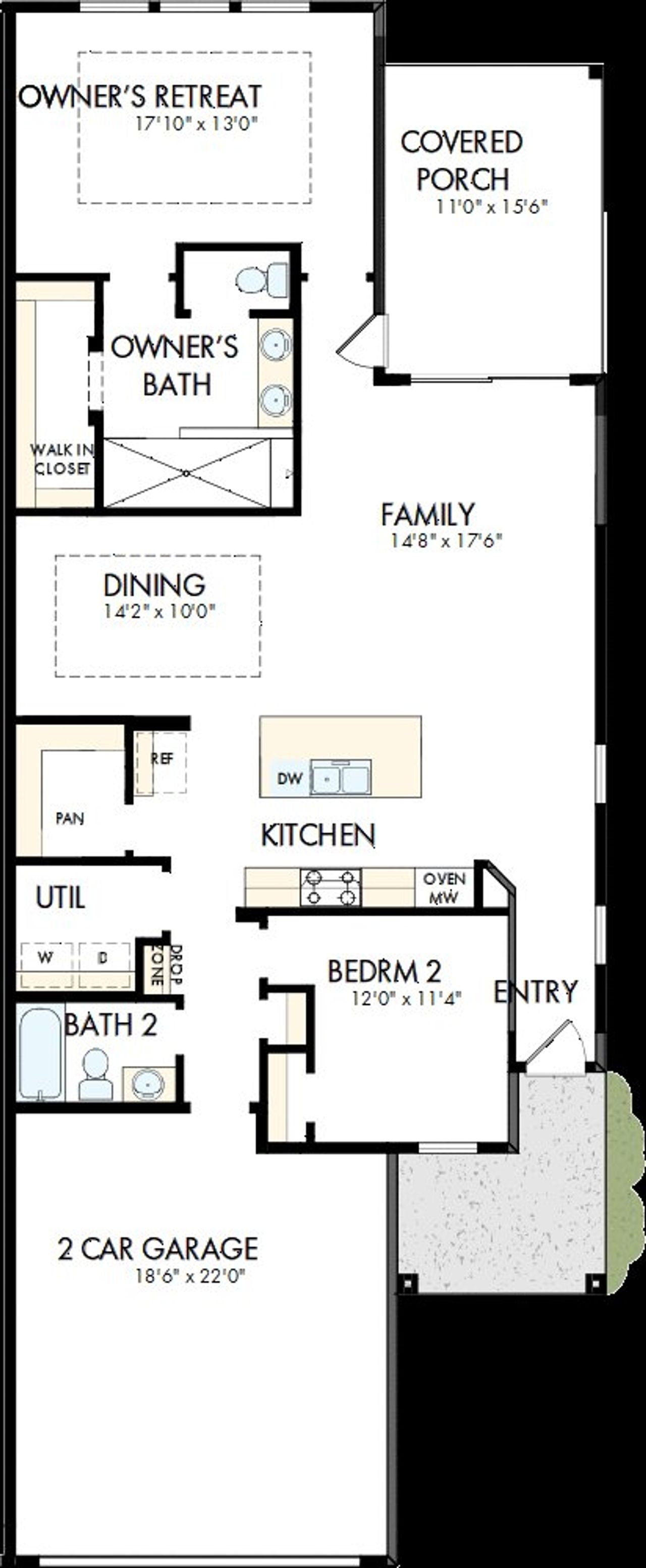 2D floor plan layout of this home in Encore at Chatham Park – Villa Series, Pittsboro, NC (Image 2). 2D floor plan layout of this home in Encore at Chatham Park – Villa Series, Pittsboro, NC (Image 2).