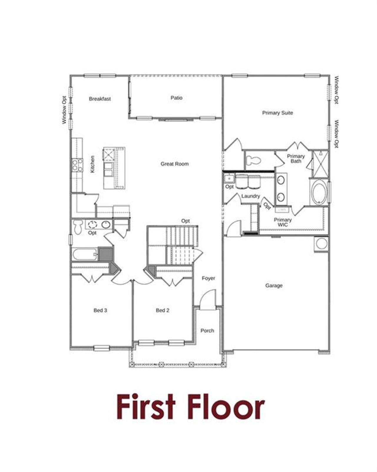 2D floor plan layout of this home in Fowler Farms, Auburn, GA (Image 2).