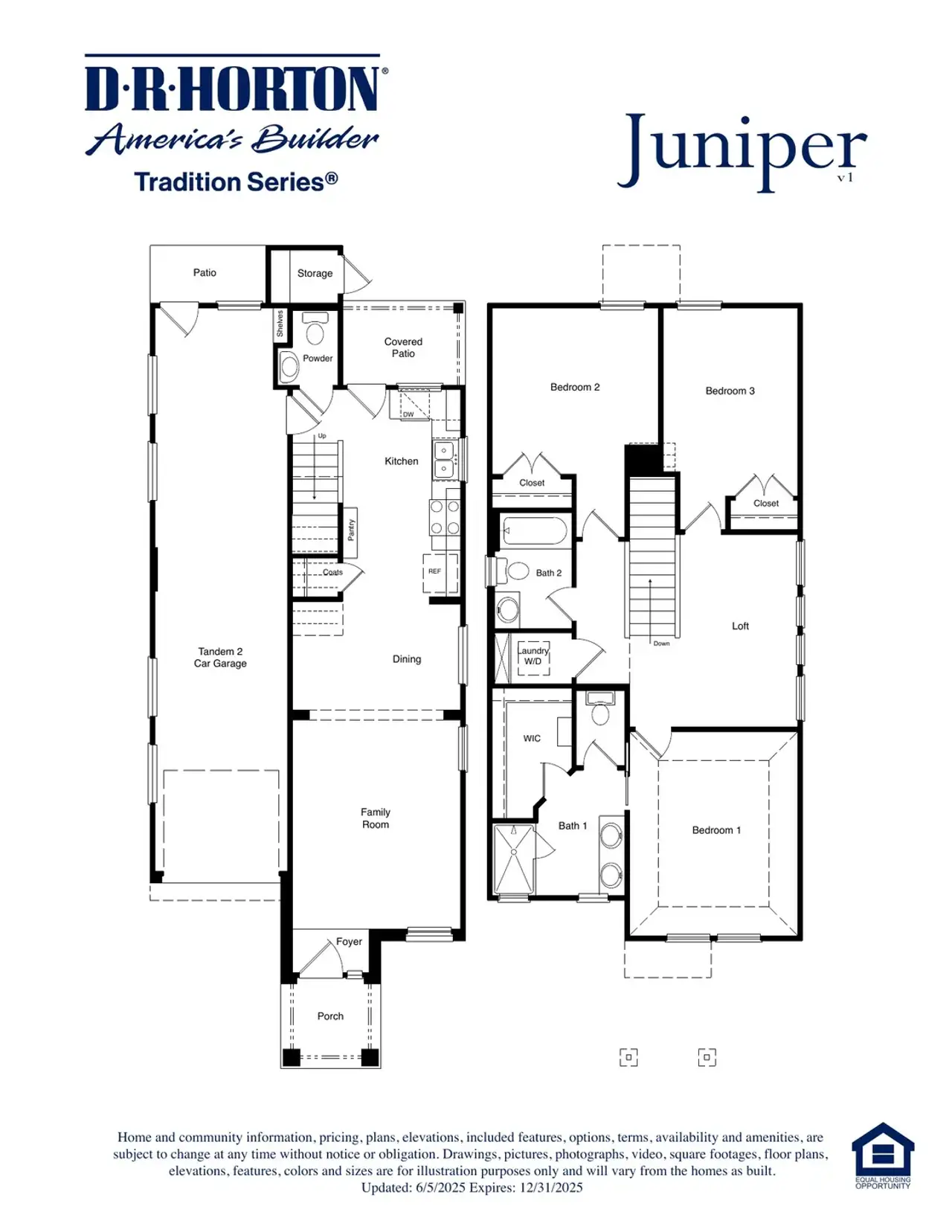 2D floor plan layout for the The Juniper by D.R. Horton in Homestead at Parks Bell Ranch, Odessa, TX (Image 2).