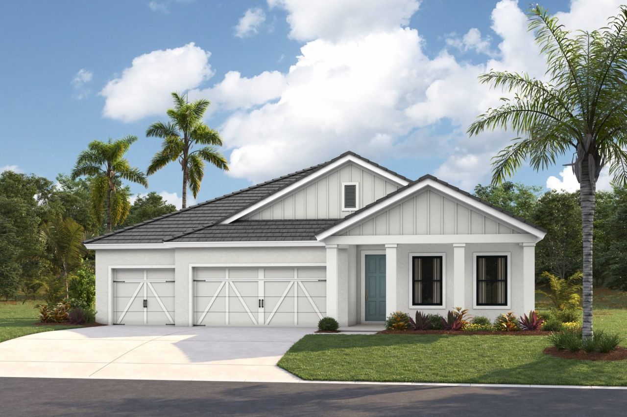 Representative exterior photo of a completed home built from the Bayside I by Homes by WestBay in Pasadena Ridge, Zephyrhills, FL (Image 2).