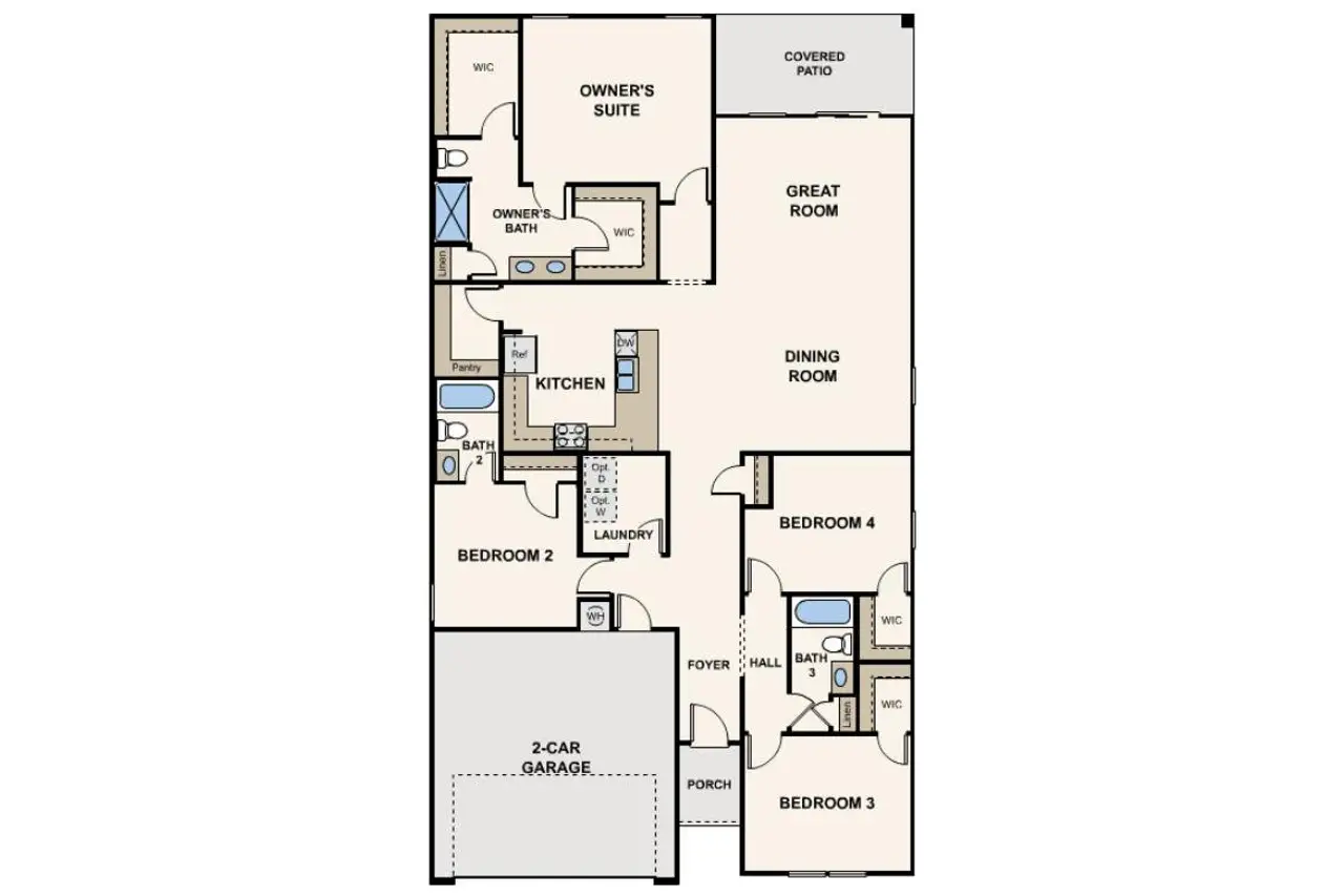 2D floor plan layout of this home in Rincon Grove at Rocking K, Vail, AZ (Image 2).