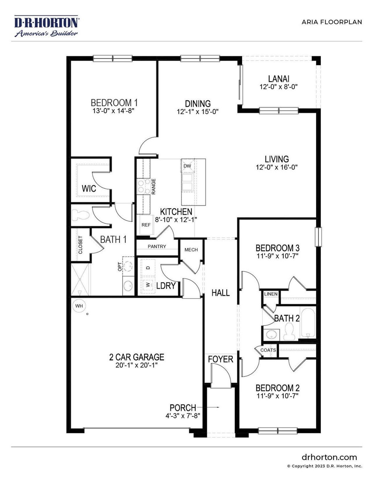 2D floor plan layout of this home in Cypress Bay West, Palm Bay, FL (Image 2).