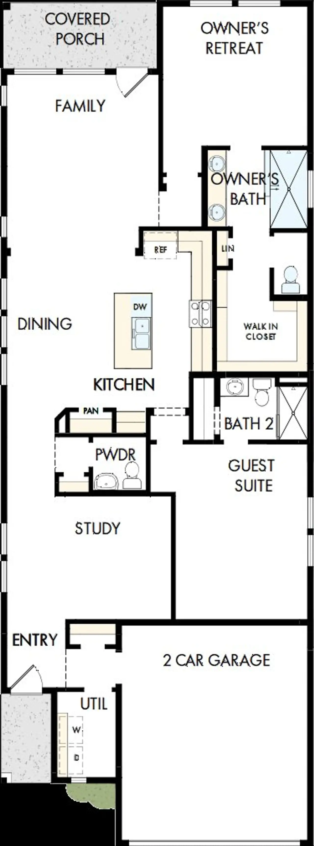 2D floor plan layout of this home in Kissing Tree – Grove Series, San Marcos, TX (Image 2). 2D floor plan layout of this home in Kissing Tree – Grove Series, San Marcos, TX (Image 2).