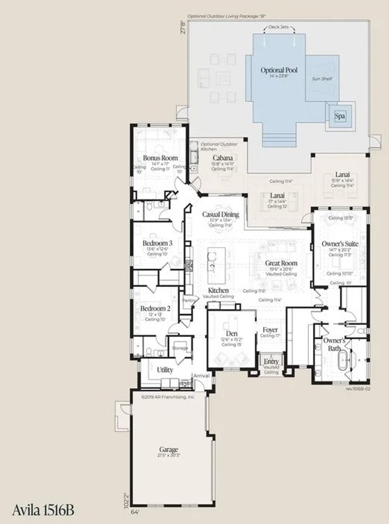 2D floor plan layout for the Avila by AR HOMES in Kingston, Newberry, FL (Image 2). 2D floor plan layout for the Avila by AR HOMES in Kingston, Newberry, FL (Image 2).