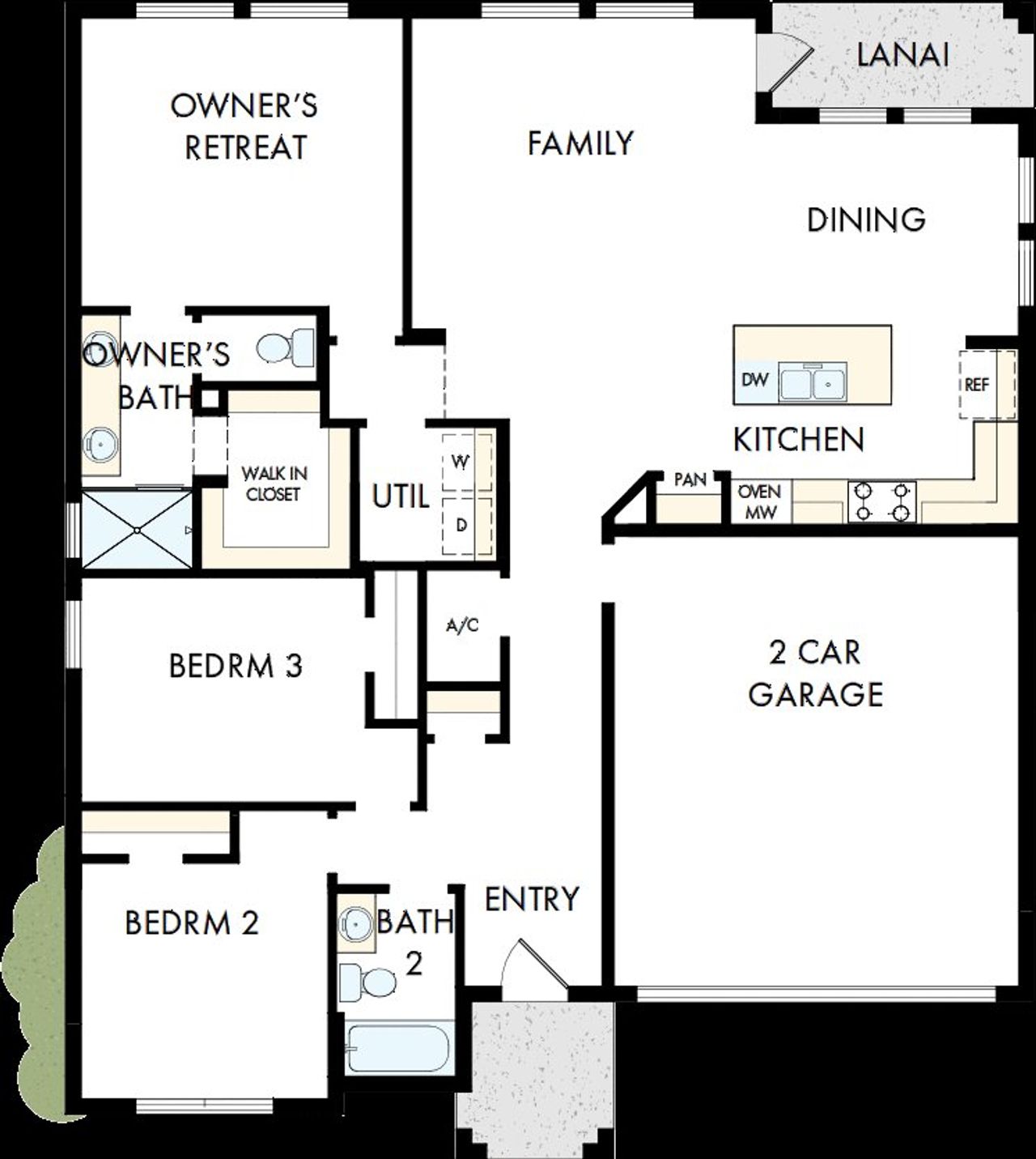 2D floor plan layout of this home in Waterset Bungalow Series, Apollo Beach, FL (Image 2).