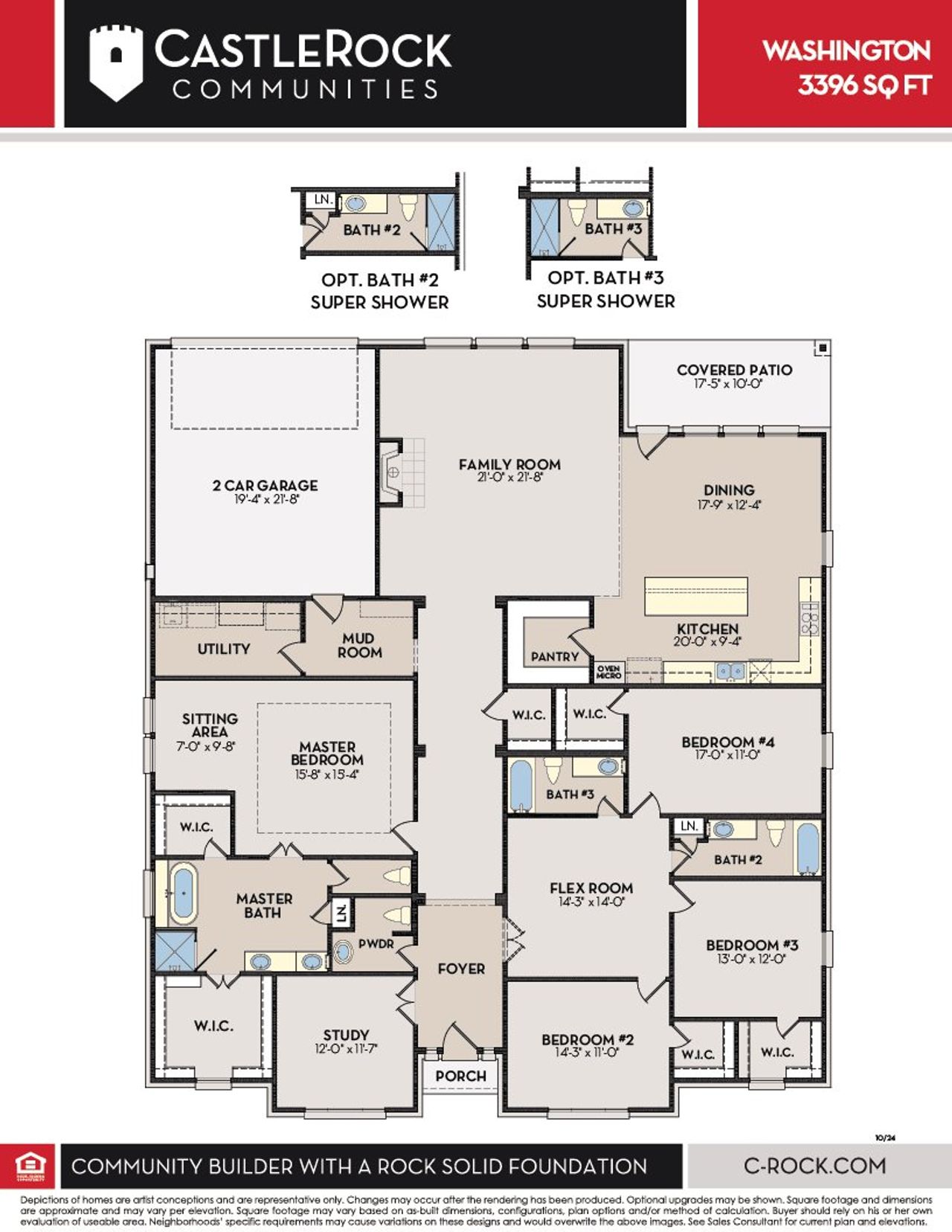 2D floor plan layout for the Washington by CastleRock Communities in Solterra, Mesquite, TX (Image 2).