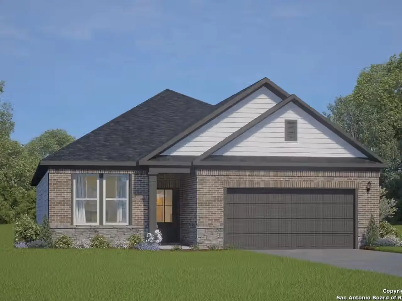 Front exterior of a new home in Hannah Heights, Seguin, TX, highlighting curb appeal (Image 2).