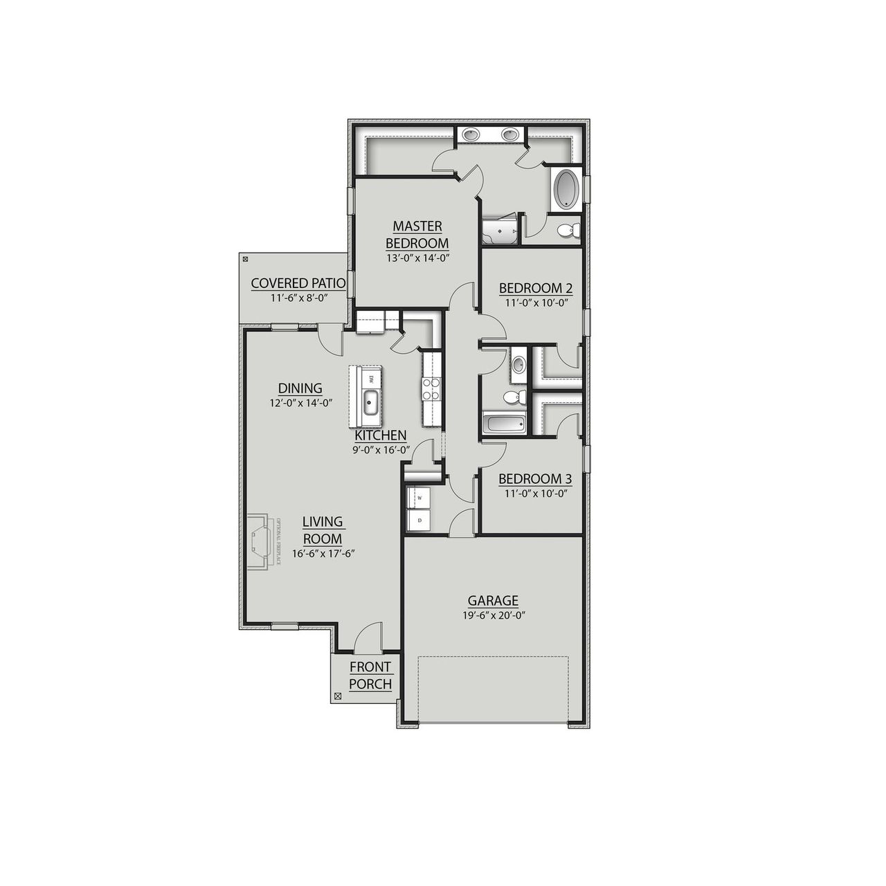 2D floor plan layout for the Dogwood IV B by DSLD Homes in Orange Gardens, Orange, TX (Image 2).
