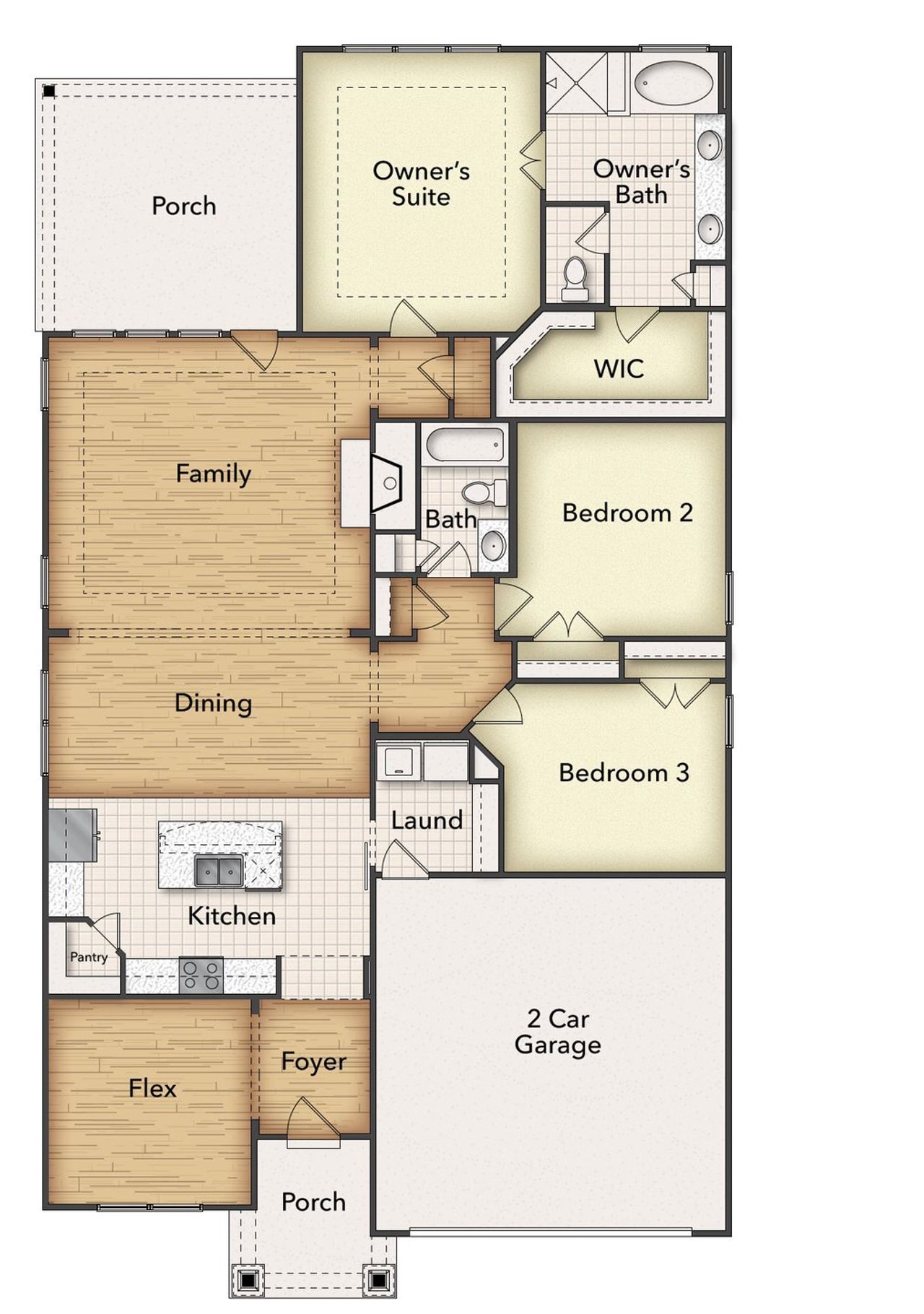 2D floor plan layout of this home in Covenant Park, Springtown, TX (Image 2). 2D floor plan layout of this home in Covenant Park, Springtown, TX (Image 2).