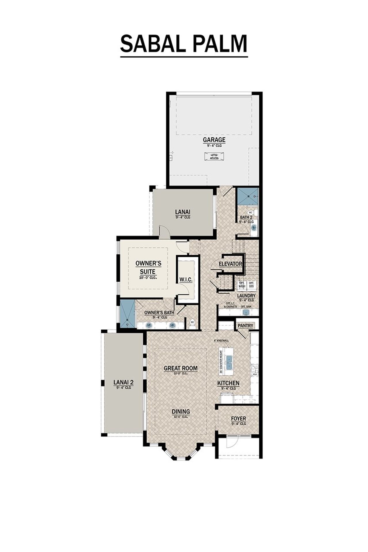 2D floor plan layout for the Sabal Palm by Medallion Home in Aqua Townhomes, Bradenton, FL (Image 2).