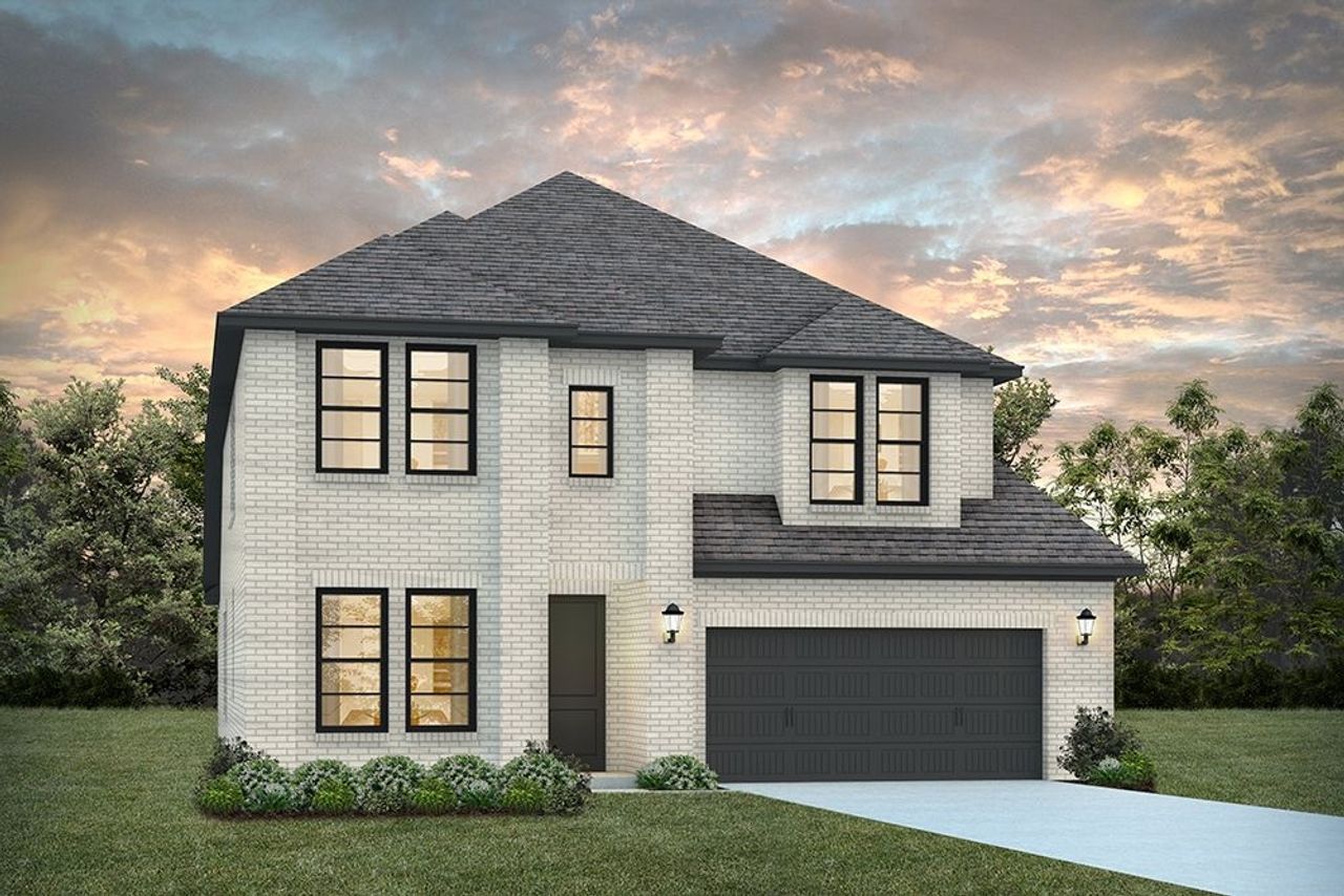 Representative exterior photo of a completed home built from the Jaqueline by Normandy Homes in Windsong Ranch, Prosper, TX (Image 2). Representative exterior photo of a completed home built from the Jaqueline by Normandy Homes in Windsong Ranch, Prosper, TX (Image 2).