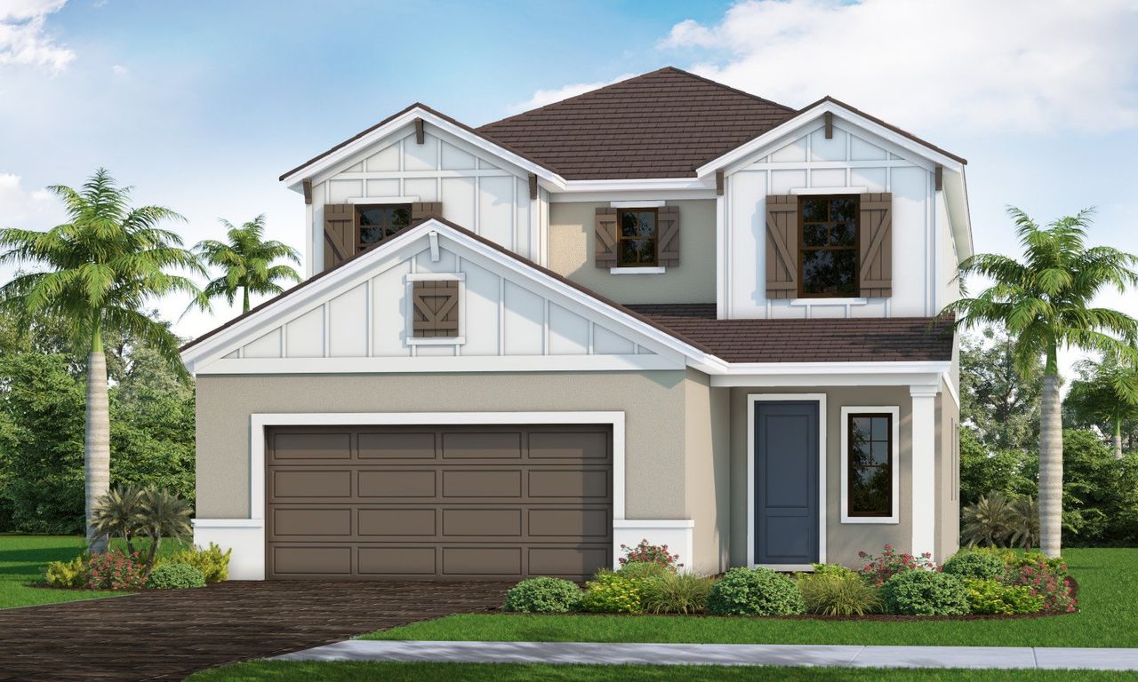 Front exterior of a new home in Palm Grove, Bradenton, FL, highlighting curb appeal (Image 2). Front exterior of a new home in Palm Grove, Bradenton, FL, highlighting curb appeal (Image 2).