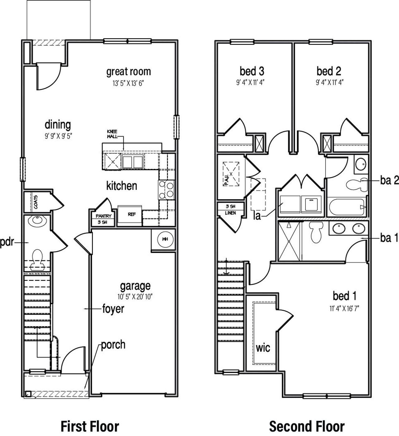2D floor plan layout for the PEARSON by D.R. Horton in Tanglewood Townes, Greenville, SC (Image 2).