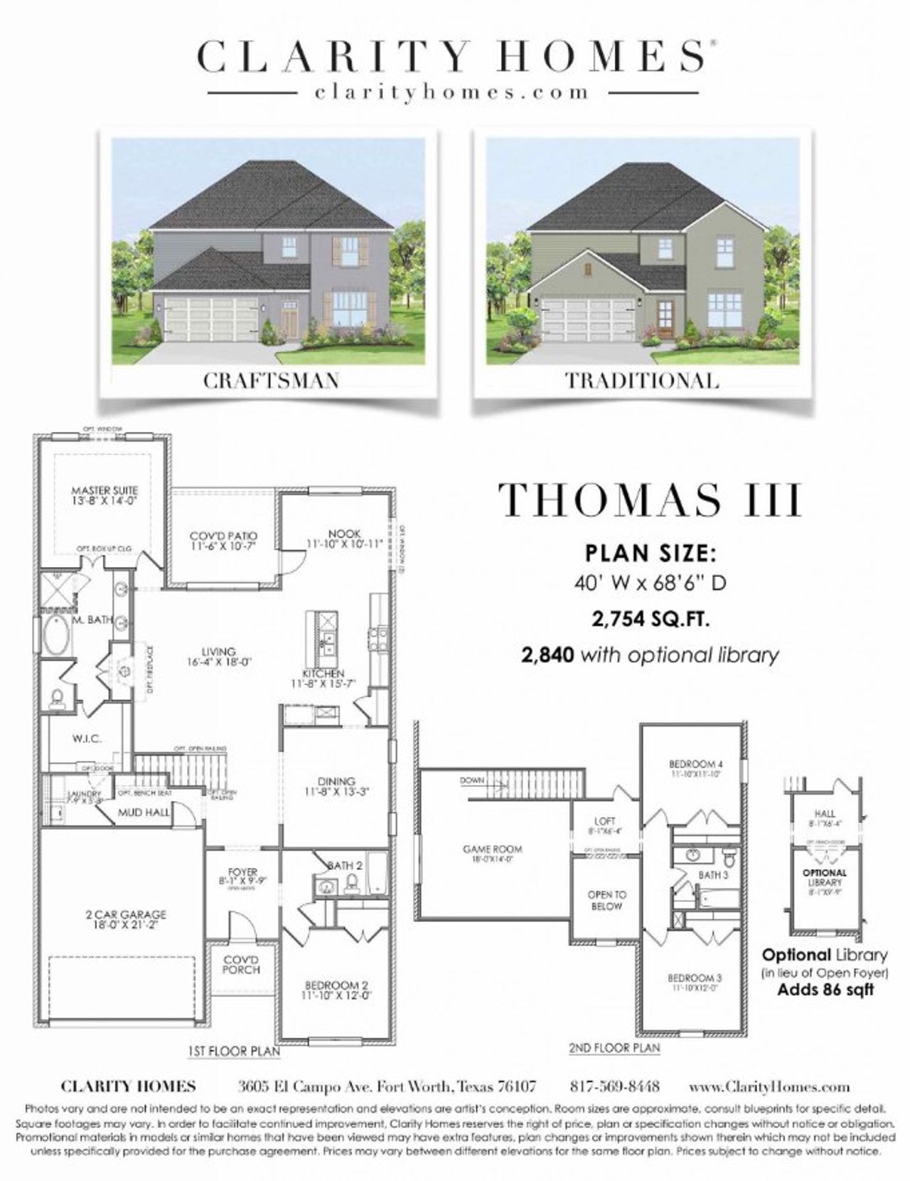 2D floor plan layout for the Thomas III by Clarity Homes in Courts of Bonnie Brae, Denton, TX (Image 2). 2D floor plan layout for the Thomas III by Clarity Homes in Courts of Bonnie Brae, Denton, TX (Image 2).