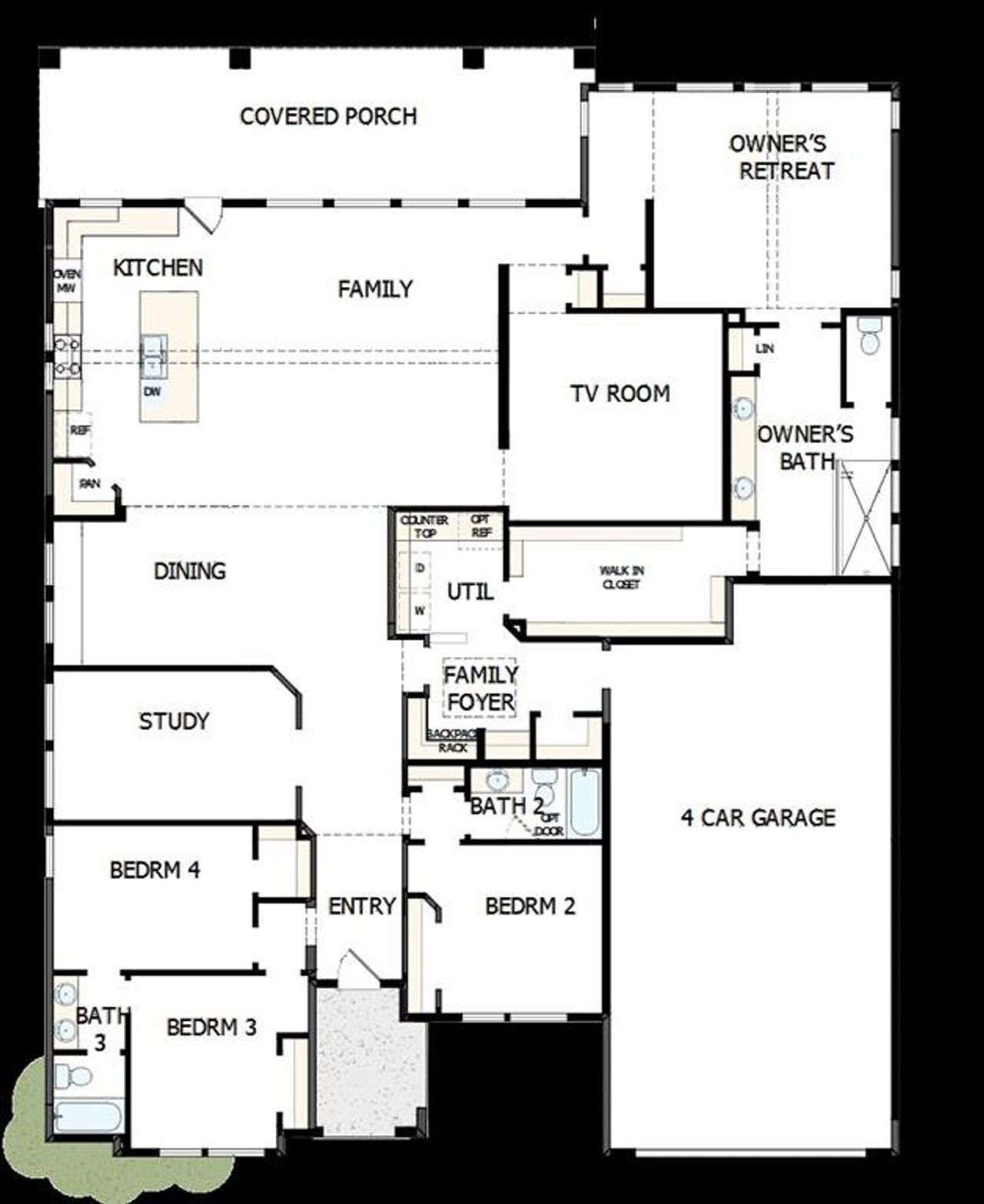 2D floor plan layout of this home in Terraces – Estates, Rockwall, TX (Image 2). 2D floor plan layout of this home in Terraces – Estates, Rockwall, TX (Image 2).