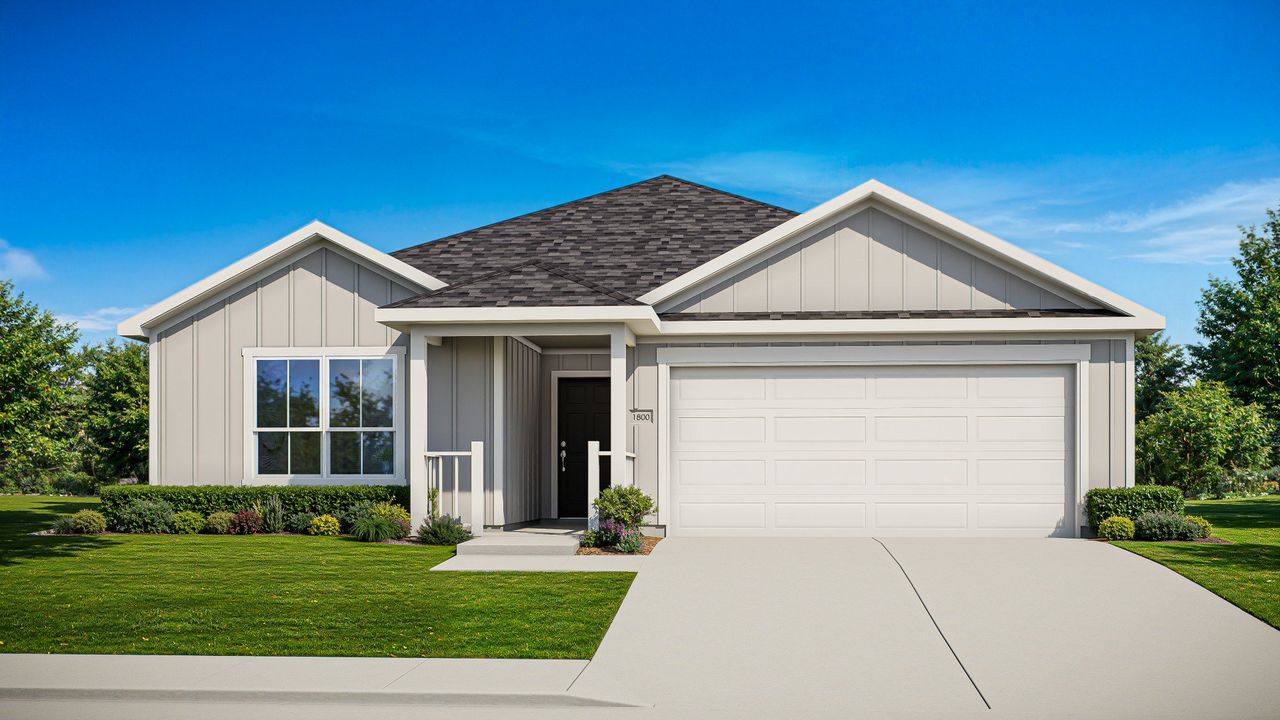 Representative exterior photo of a completed home built from the Driskill by DRB Homes in Spring Creek, Taylor, TX (Image 2).